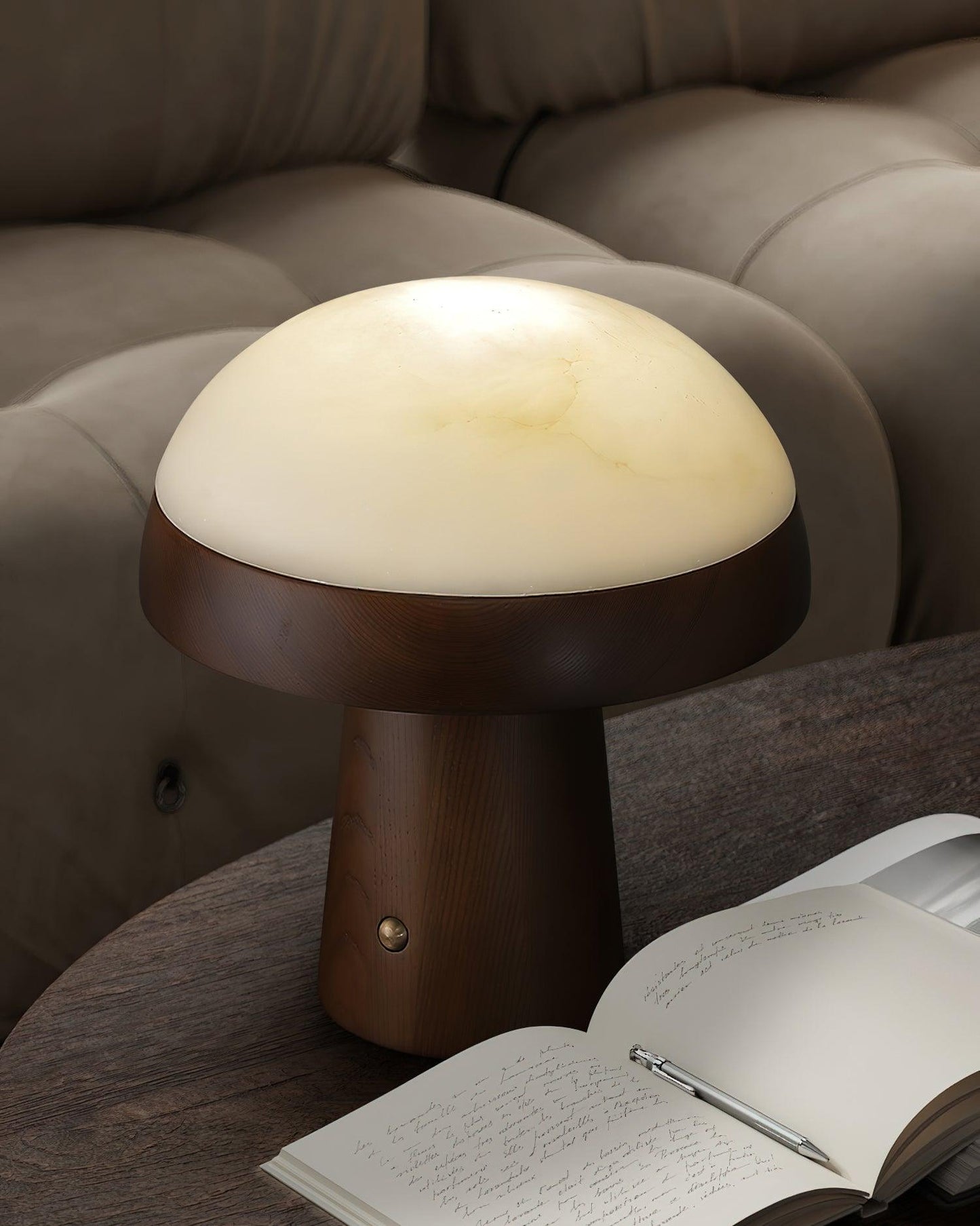 Mushroom Cloud Table Lamp | Wood & Alabaster | White Shade, Walnut & Black Options