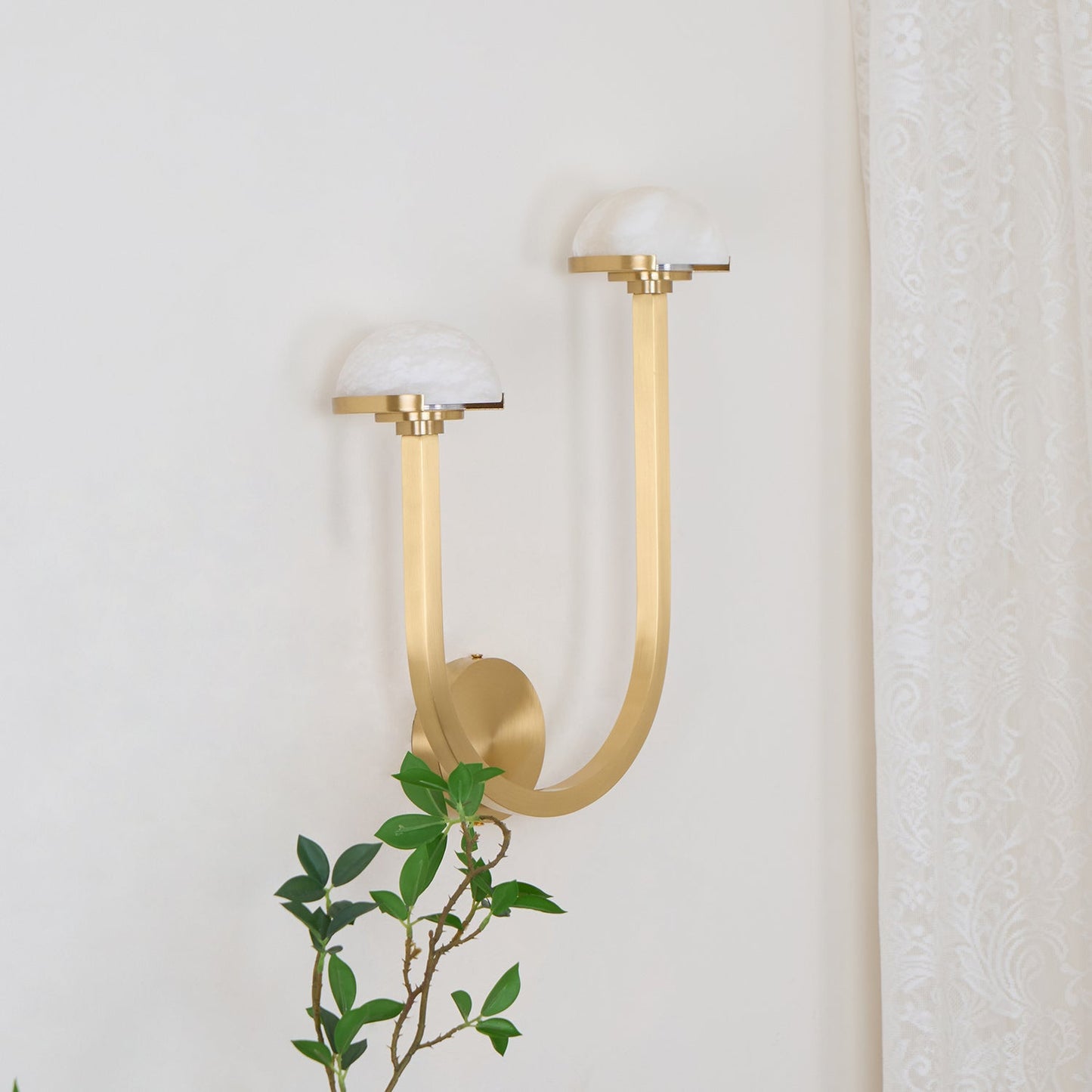 Mushroom Wall Lamp | Alabaster & Brass | White Shade