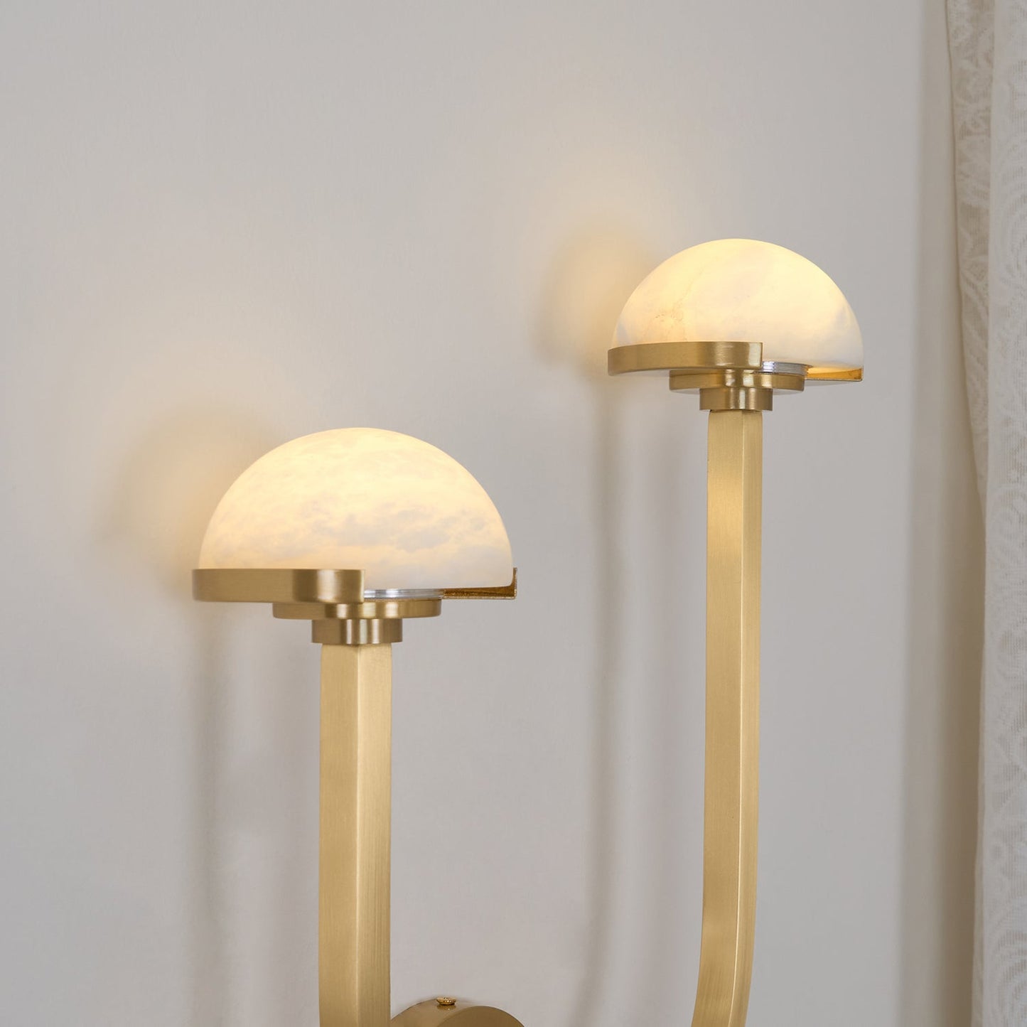 Mushroom Wall Lamp | Alabaster & Brass | White Shade