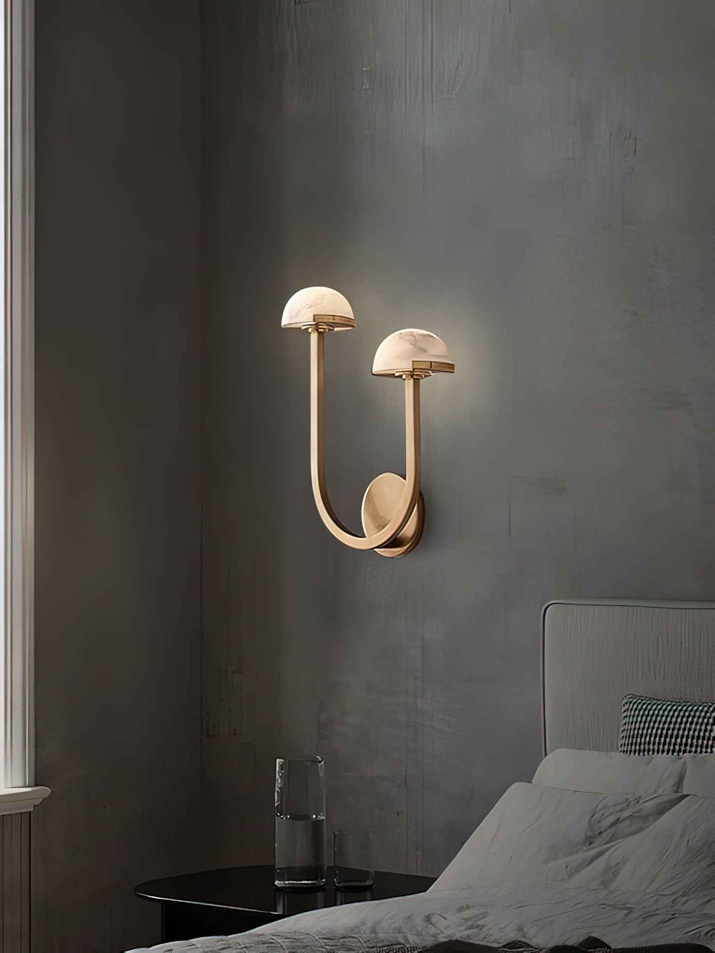 Mushroom Wall Lamp | Alabaster & Brass | White Shade