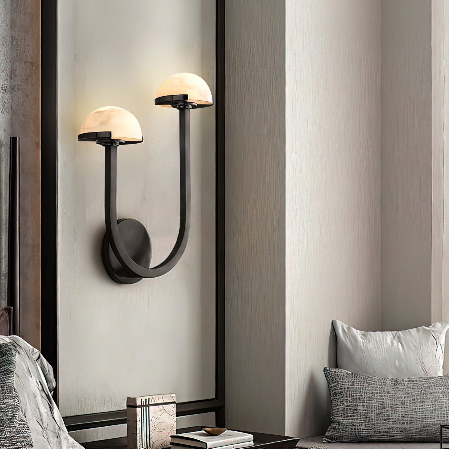 Mushroom Wall Lamp | Alabaster & Brass | White Shade