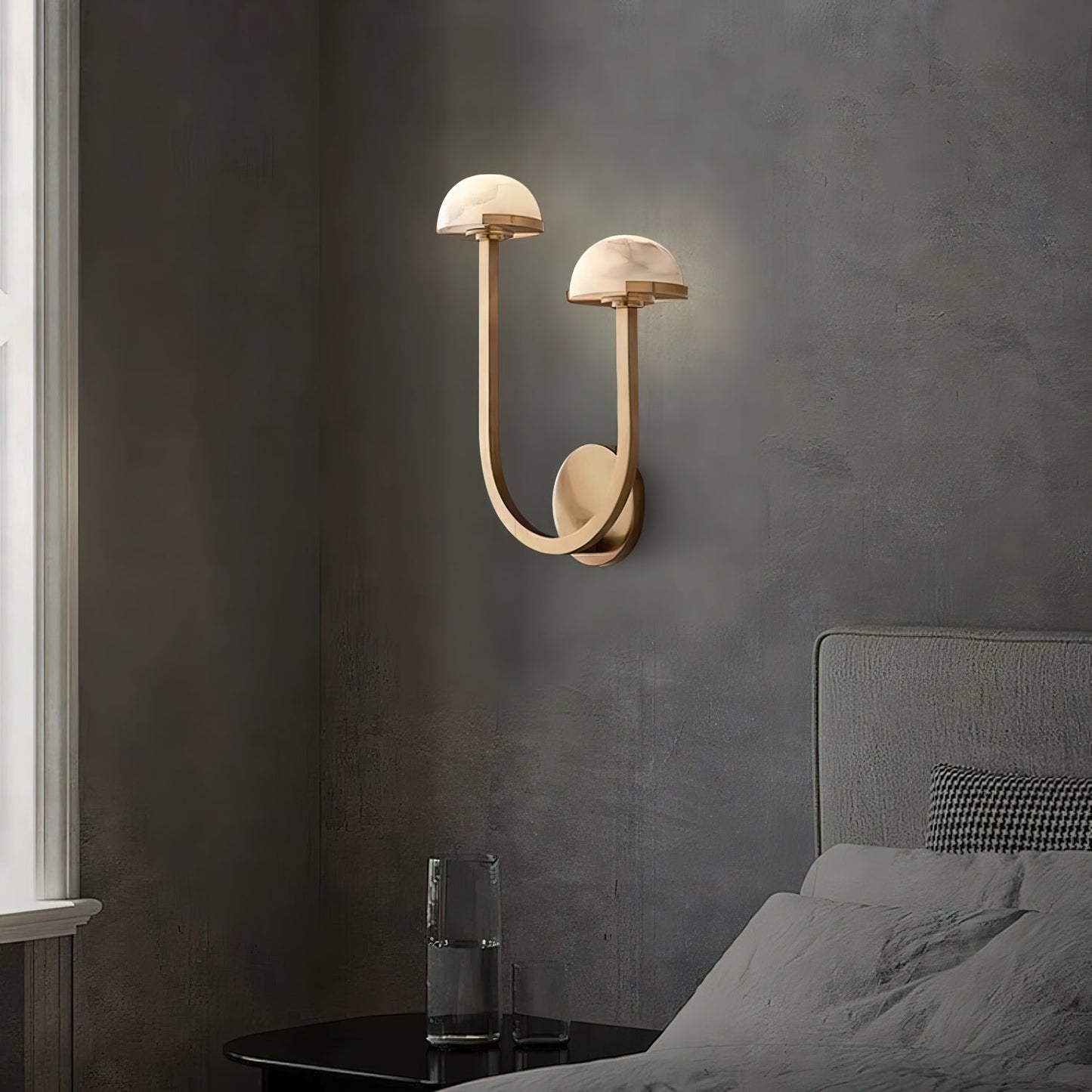 Mushroom Wall Lamp | Alabaster & Brass | White Shade