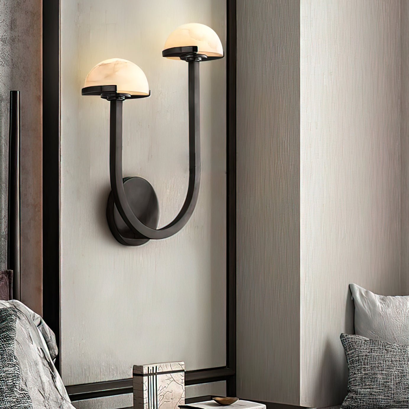 Mushroom Wall Lamp | Alabaster & Brass | White Shade