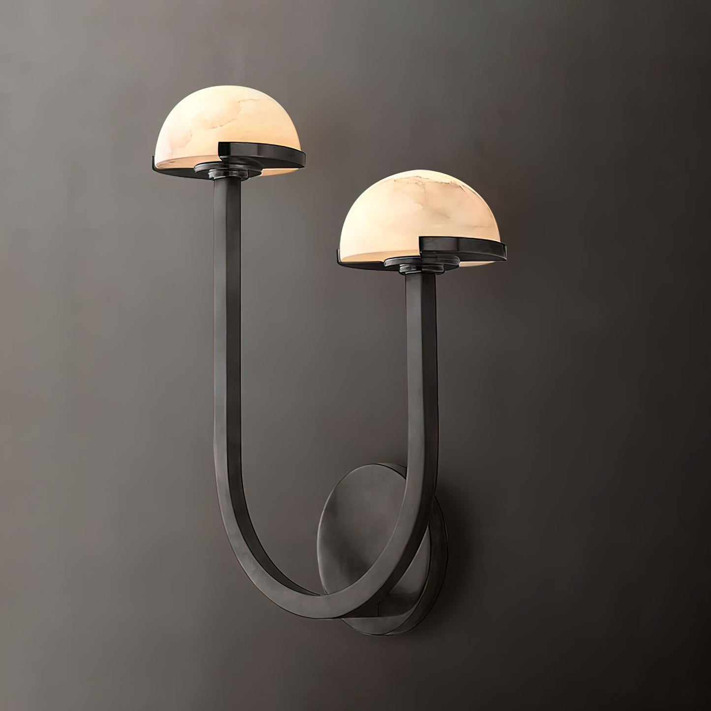 Mushroom Wall Lamp | Alabaster & Brass | White Shade