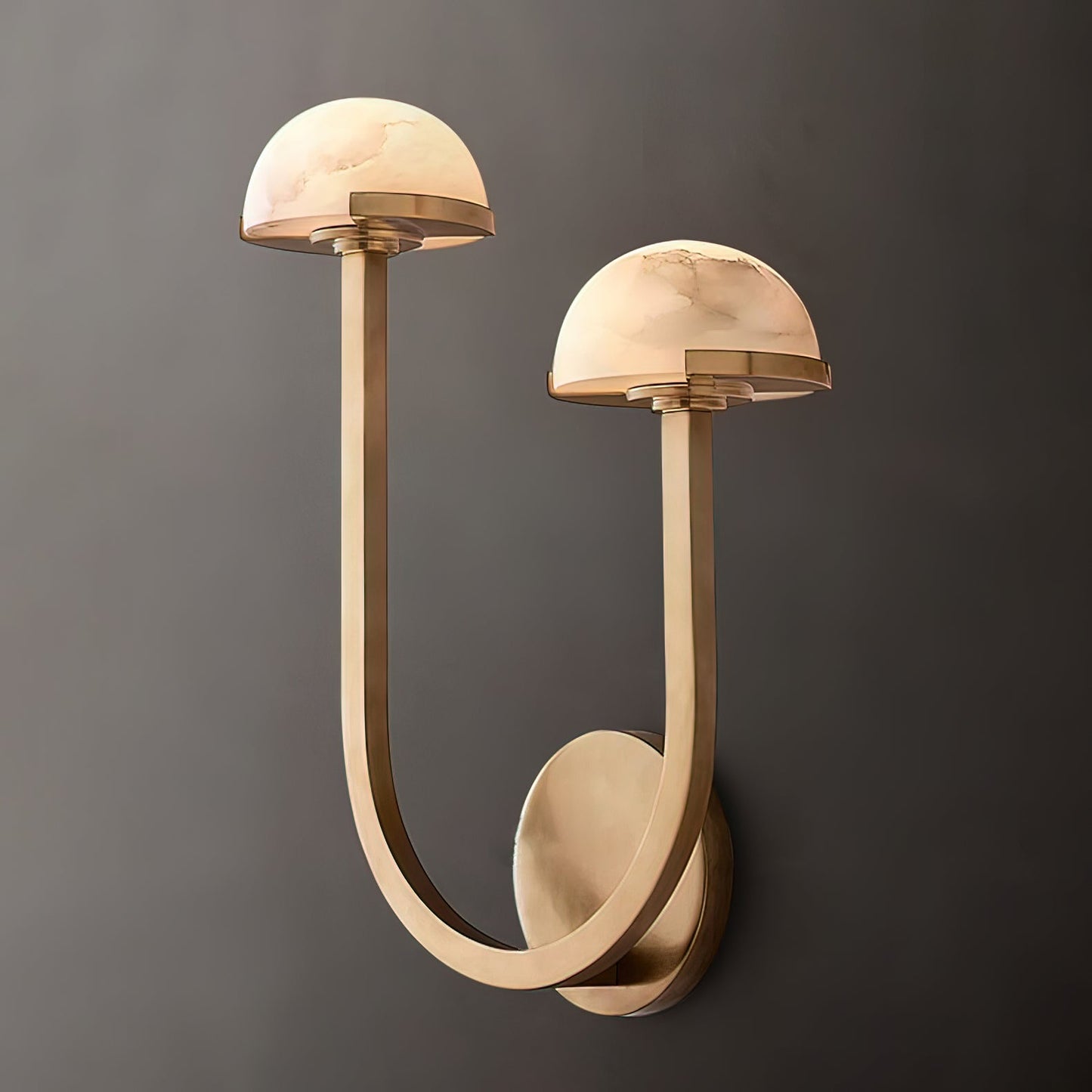 Mushroom Wall Lamp | Alabaster & Brass | White Shade