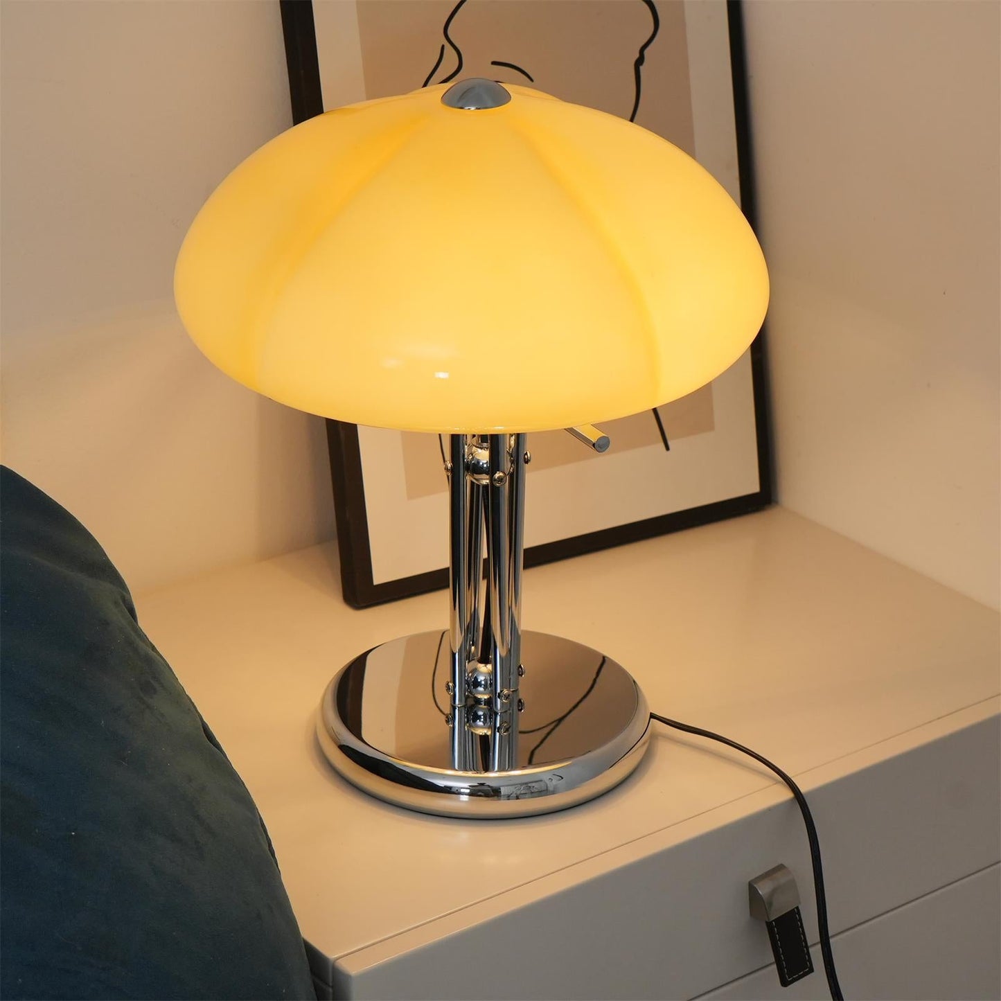 Bauhaus Table Lamp | Amber Glass Shade | Chrome Finish
