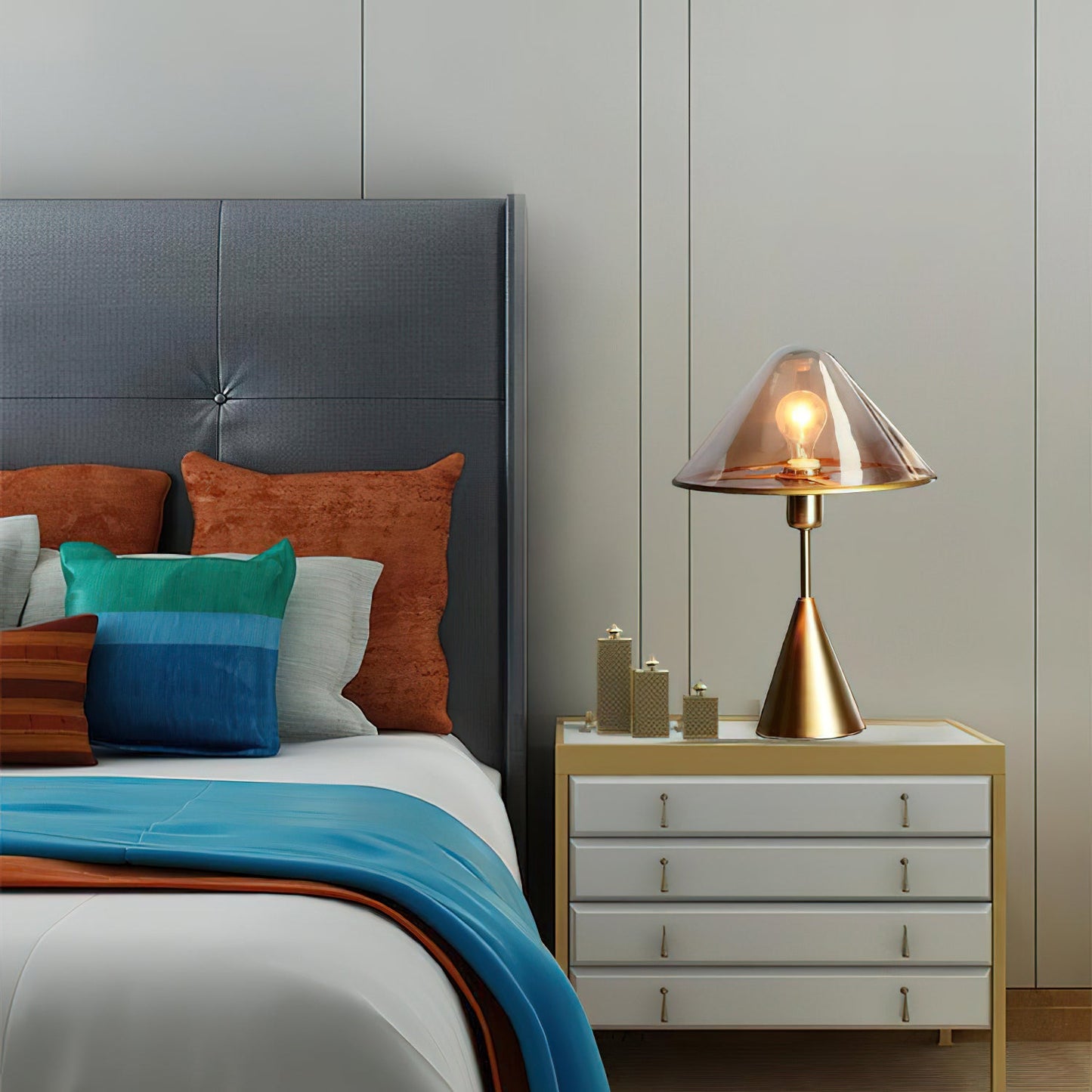 Mushroom Table Lamp | Retro Design | Orange & White