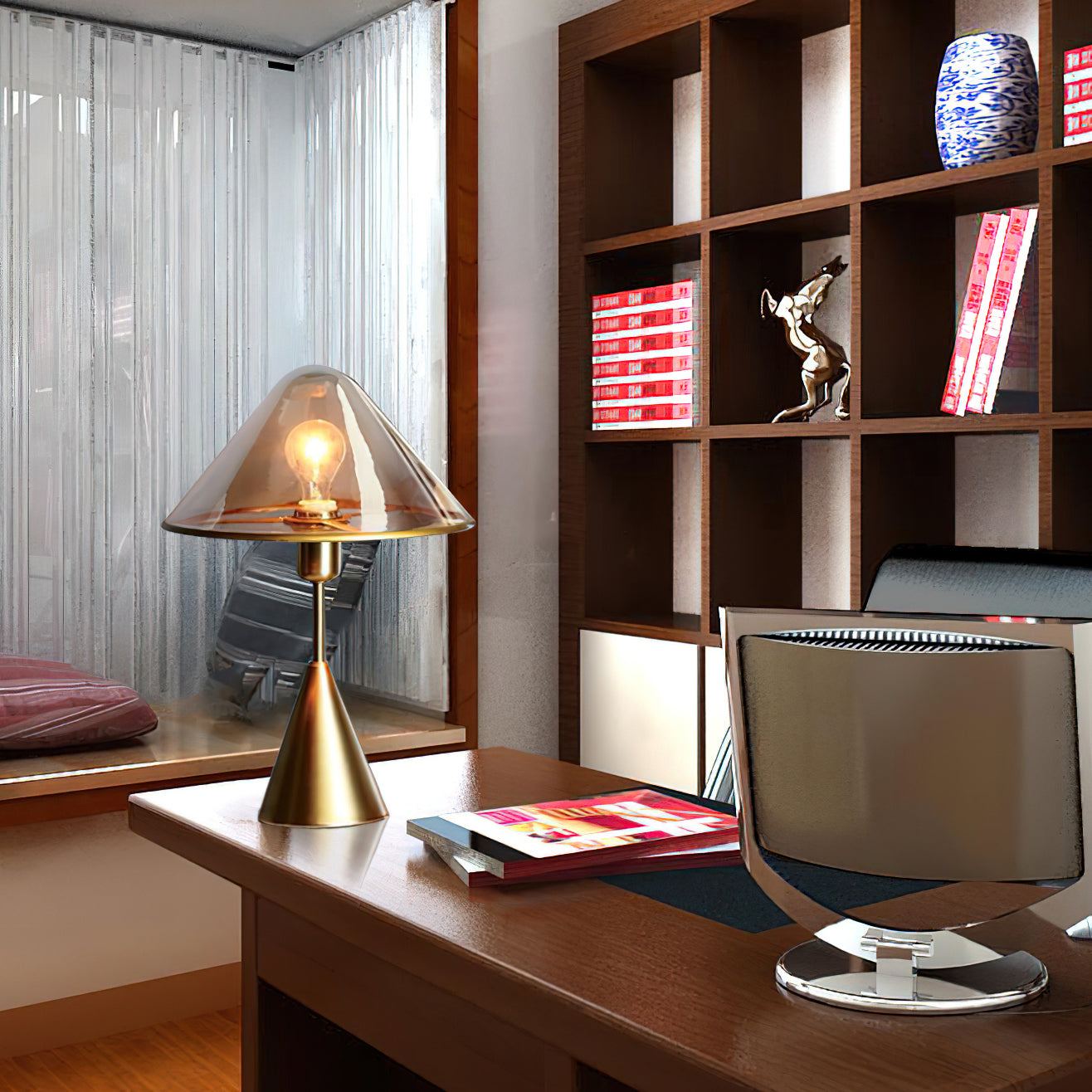 Mushroom Table Lamp | Retro Design | Orange & White