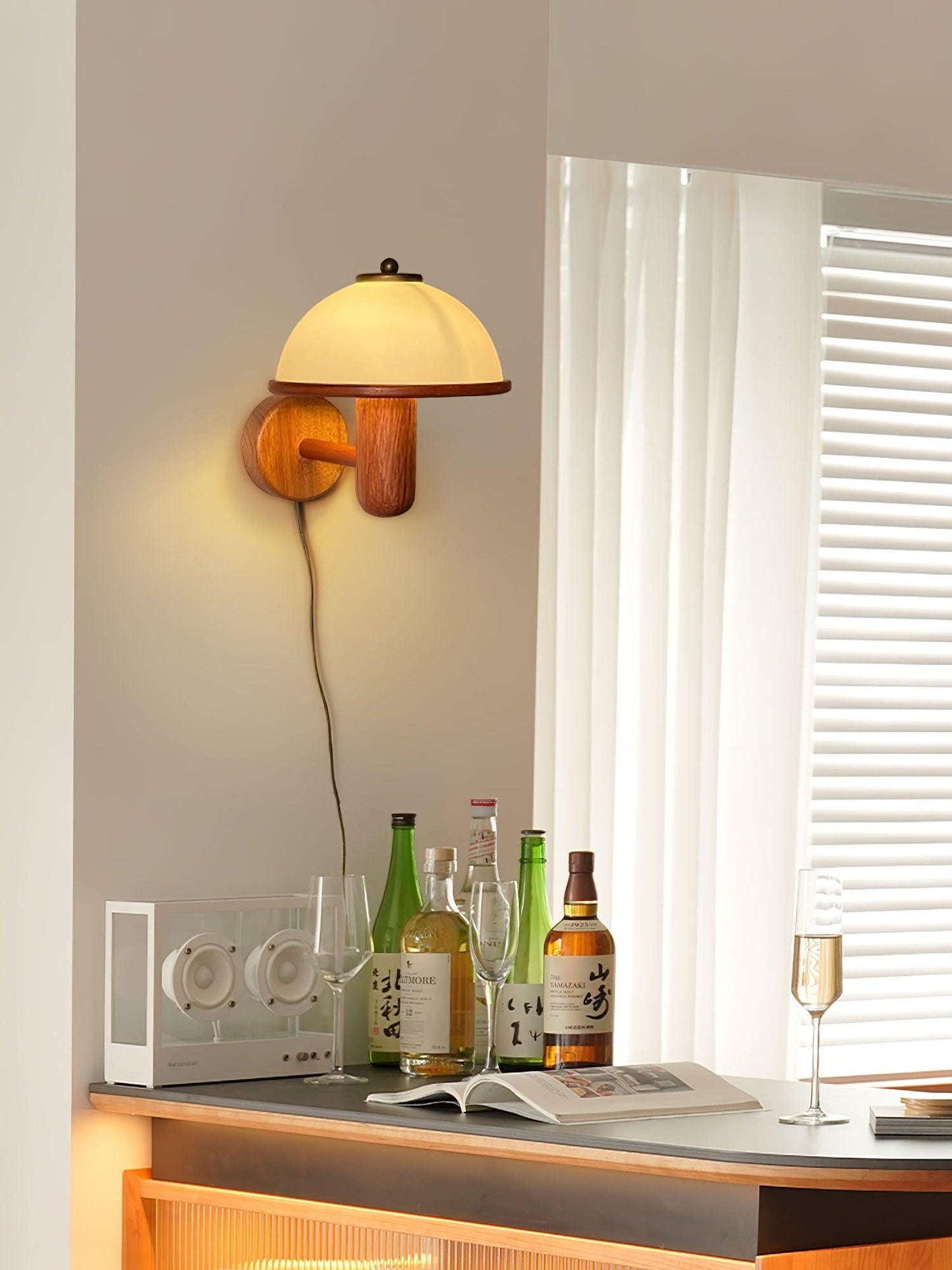 Mushroom Wall Lamp | Oak Wood & White Shade | 2-Pack