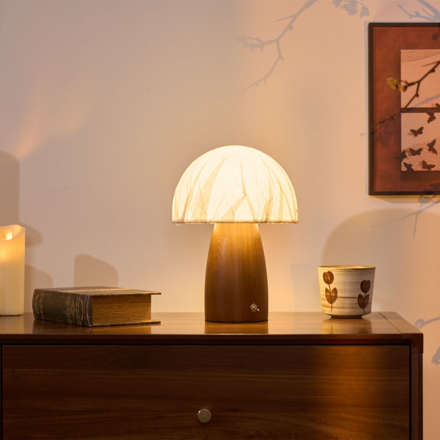 Myco Mushroom Table Lamp | Wooden Base | White Shade