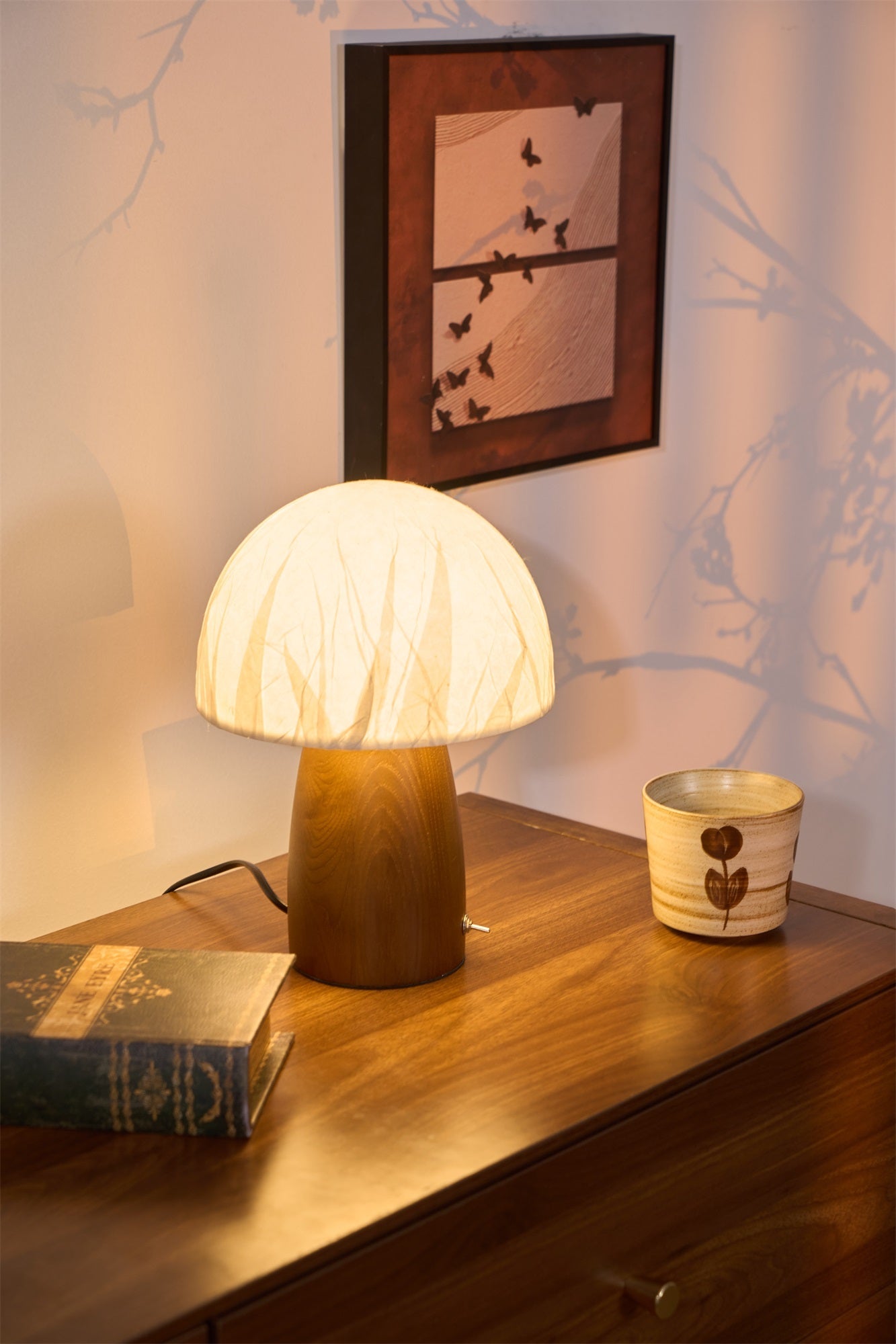 Myco Mushroom Table Lamp | Wooden Base | White Shade