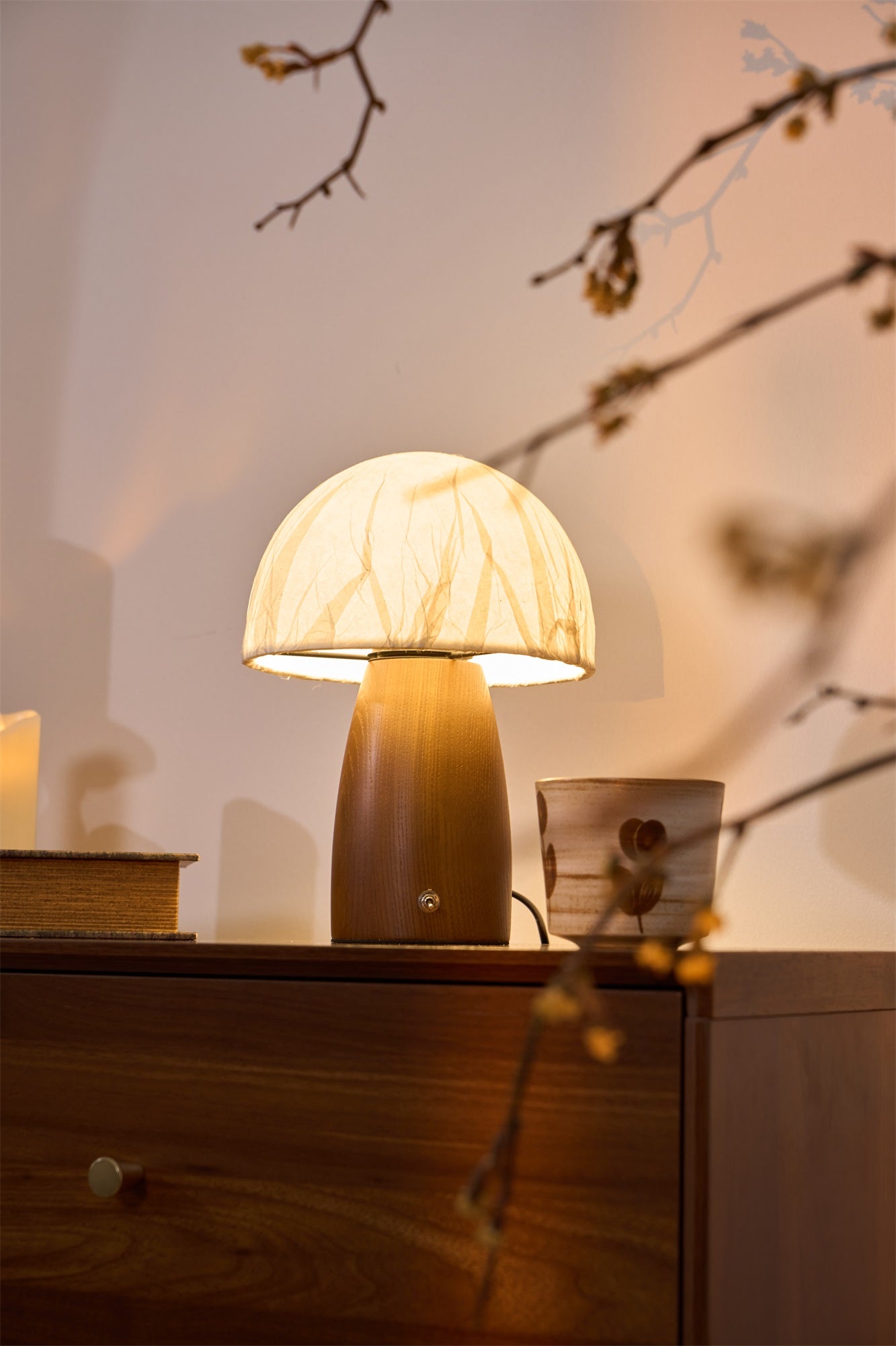 Myco Mushroom Table Lamp | Wooden Base | White Shade