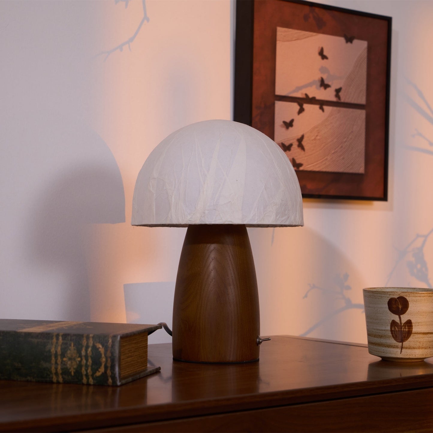 Myco Mushroom Table Lamp | Wooden Base | White Shade