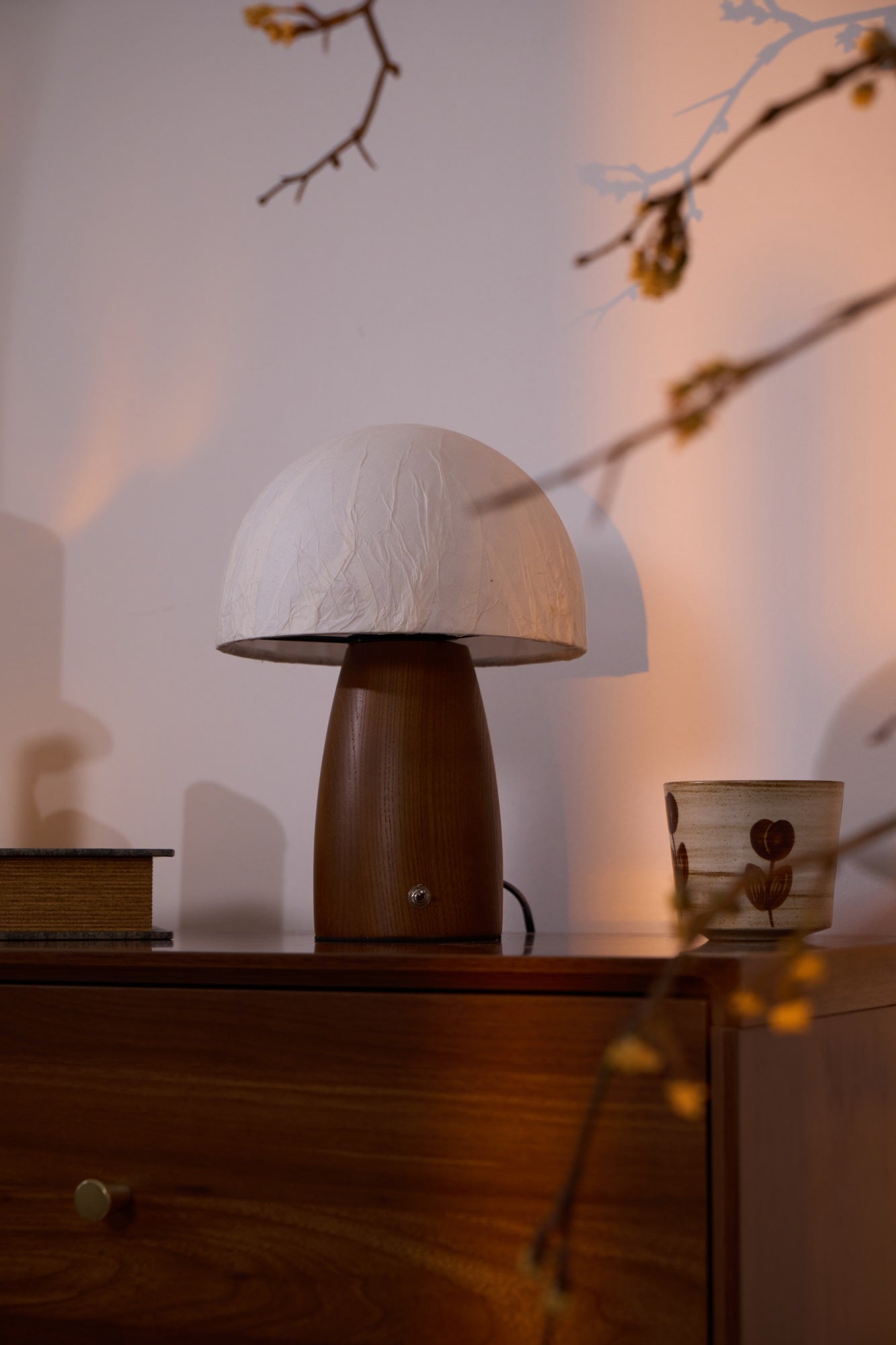 Myco Mushroom Table Lamp | Wooden Base | White Shade