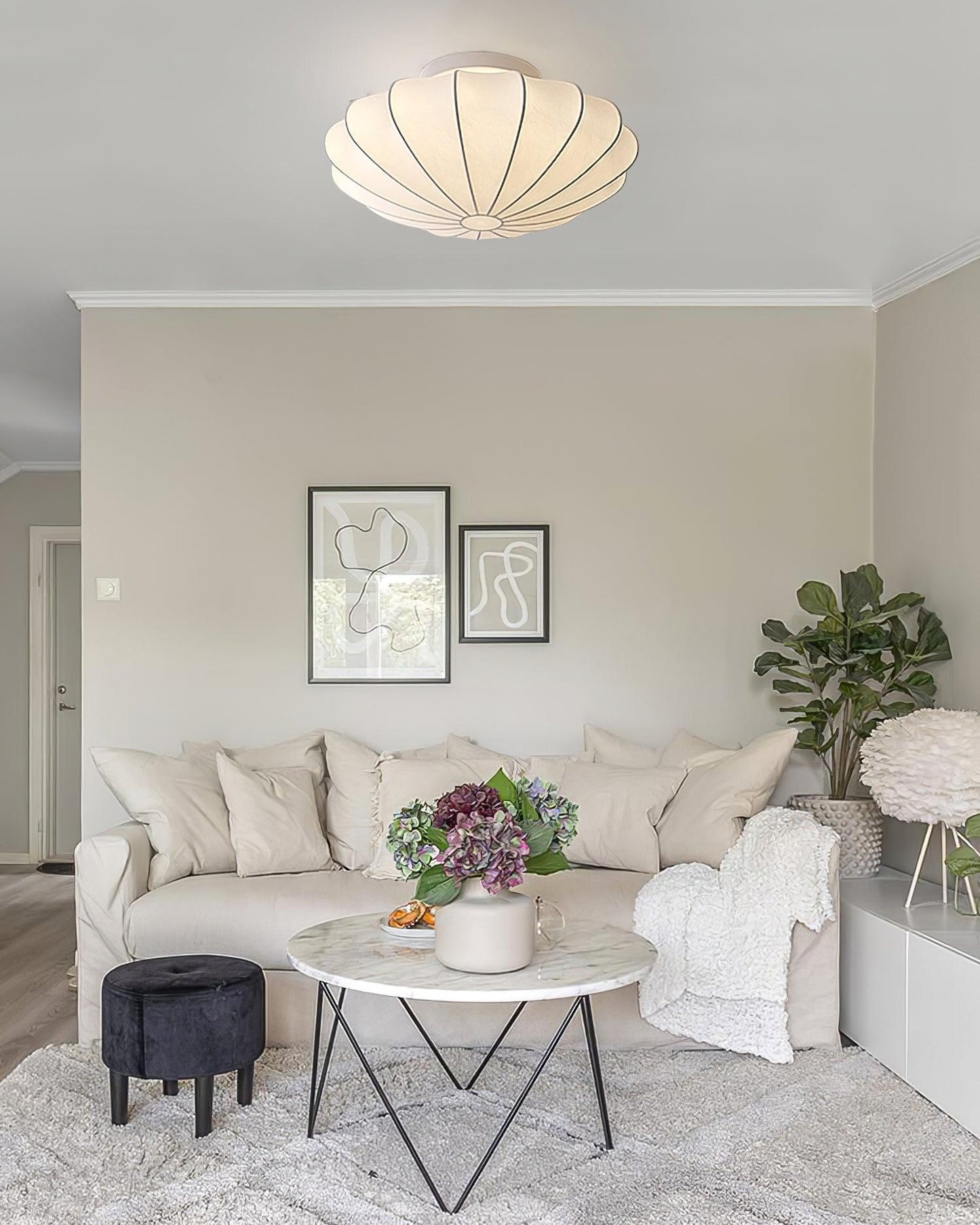 Nelson Bubble Ceiling Lamp | White Metal & Silk | Multiple Size Options