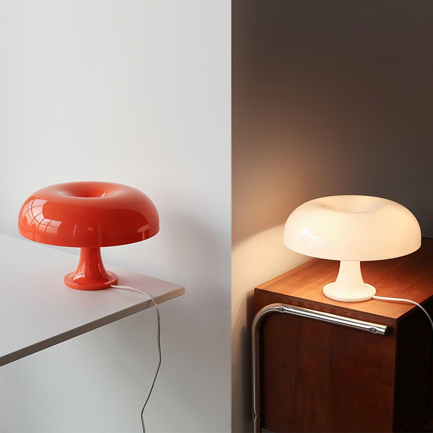 Mushroom Table Lamp | ABS Thermoplastic | Orange & White