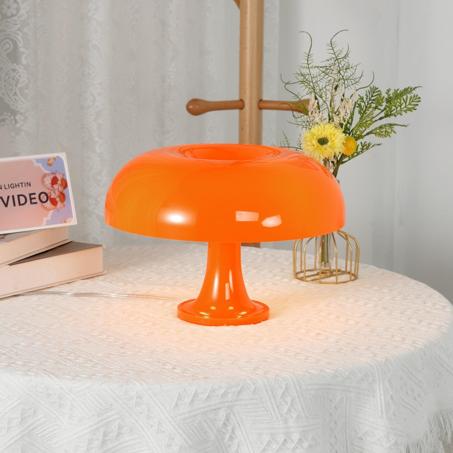 Mushroom Table Lamp | ABS Thermoplastic | Orange & White