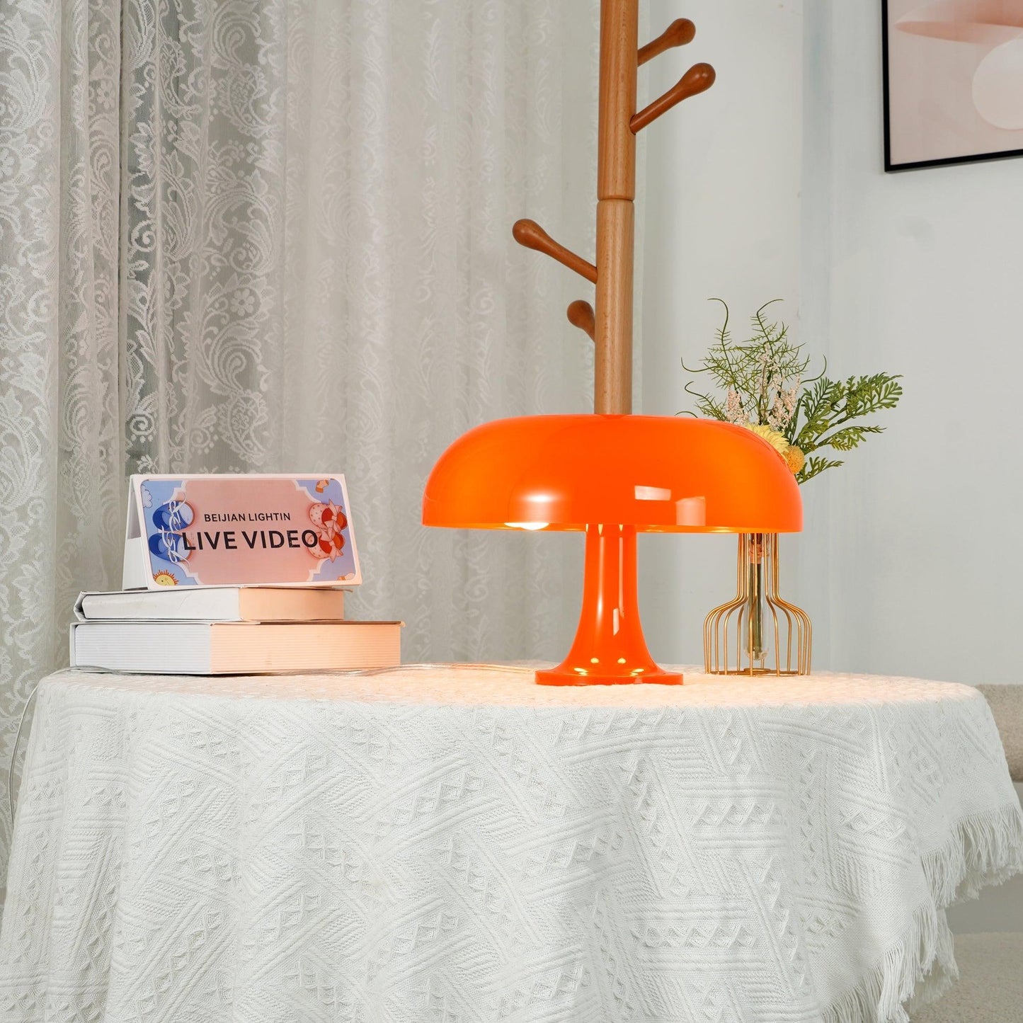 Mushroom Table Lamp | ABS Thermoplastic | Orange & White