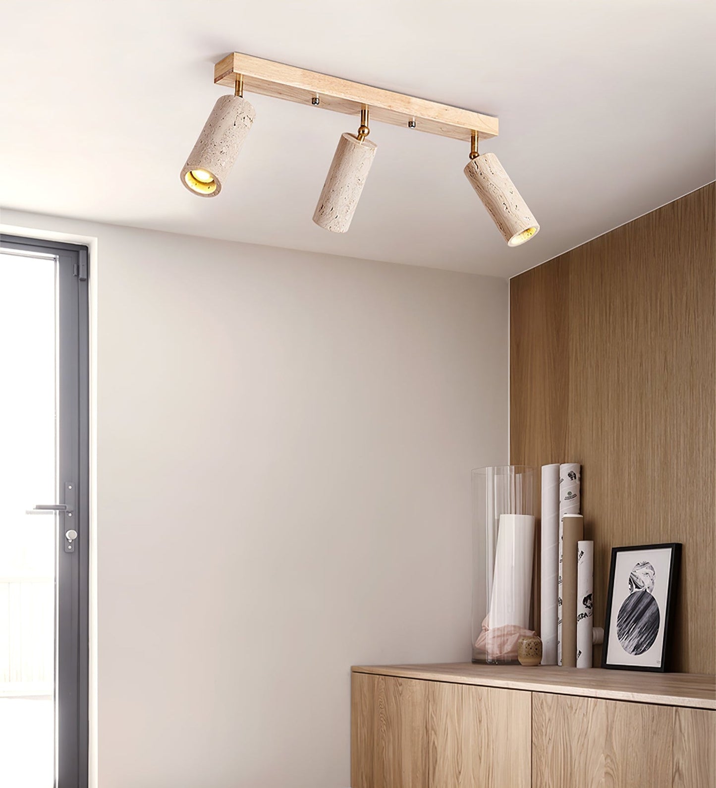 Nimbus Ceiling Spotlight | Wood, Yellow Travertine | Adjustable Spotlights