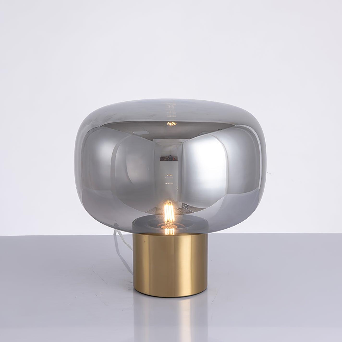 Noak Table Lamp | Smoked Glass & Gold Metal | Mushroom Design