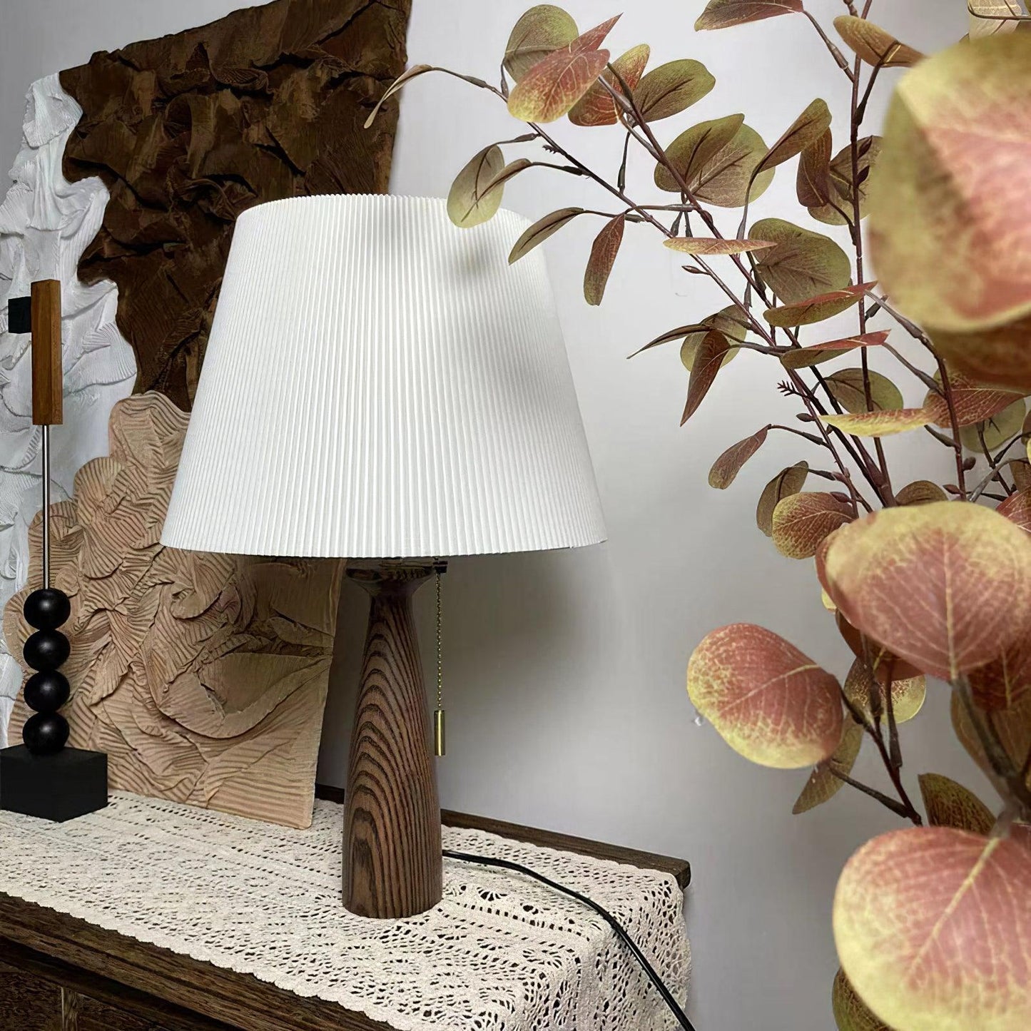 Nora Table Lamp | Walnut Wood, Fabric, Metal | White Shade