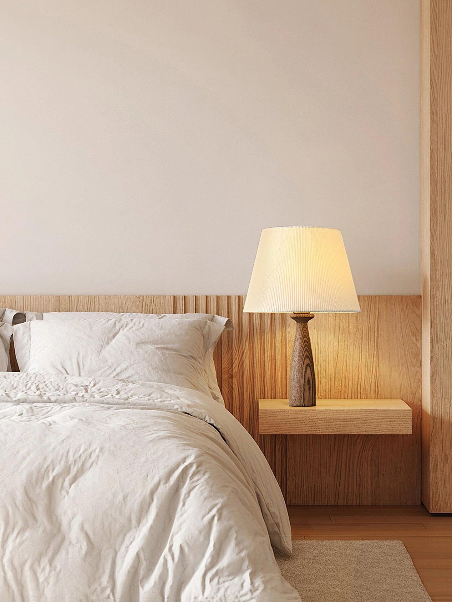 Nora Table Lamp | Walnut Wood, Fabric, Metal | White Shade