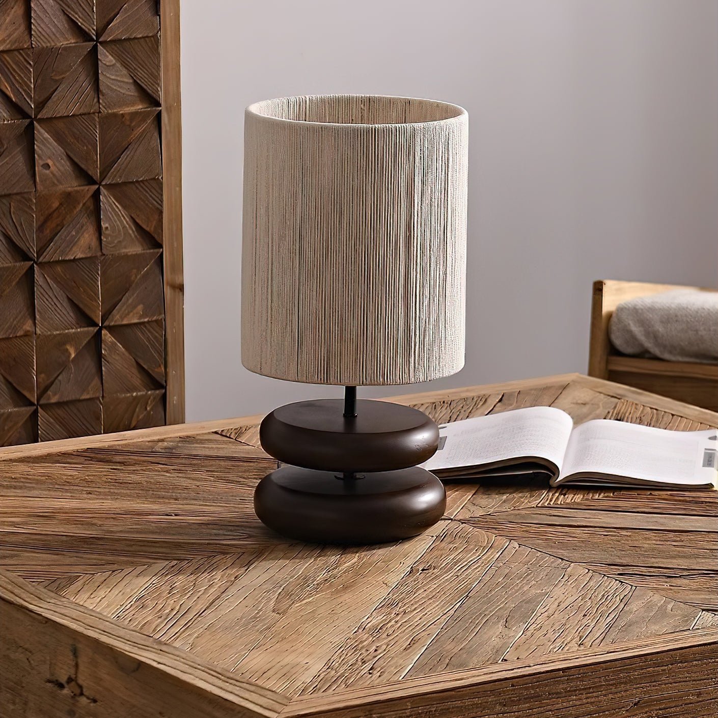 Nora Wood Table Lamp | Wood & Metal | Black and Walnut Color