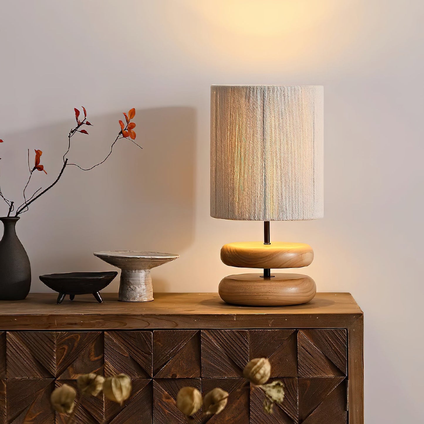 Nora Wood Table Lamp | Wood & Metal | Black and Walnut Color