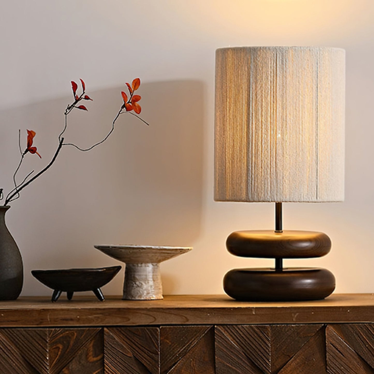 Nora Wood Table Lamp | Wood & Metal | Black and Walnut Color