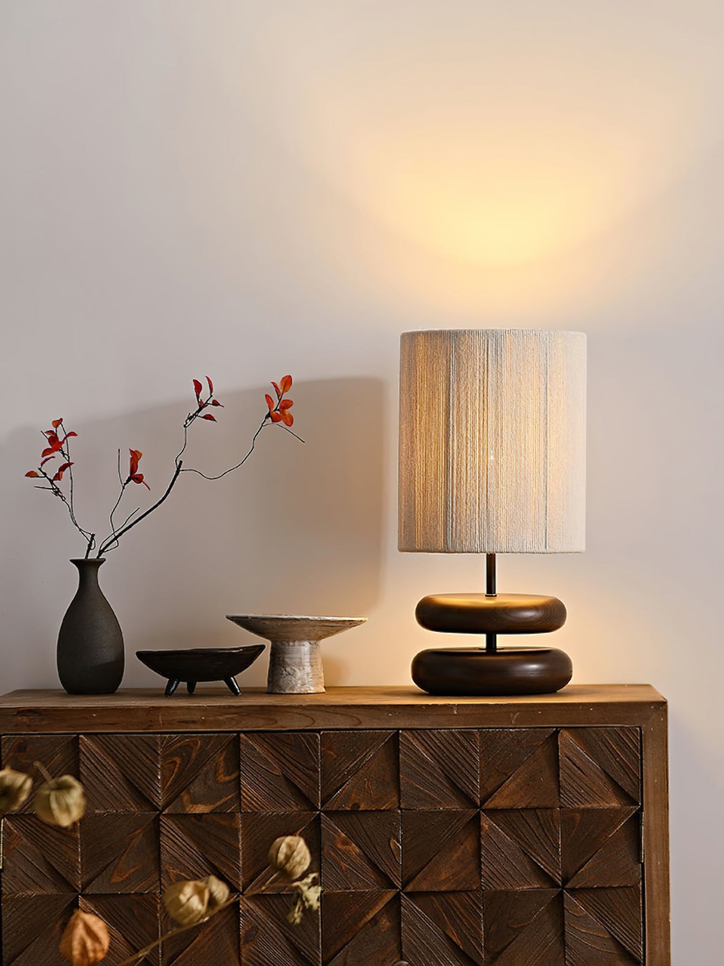 Nora Wood Table Lamp | Wood & Metal | Black and Walnut Color