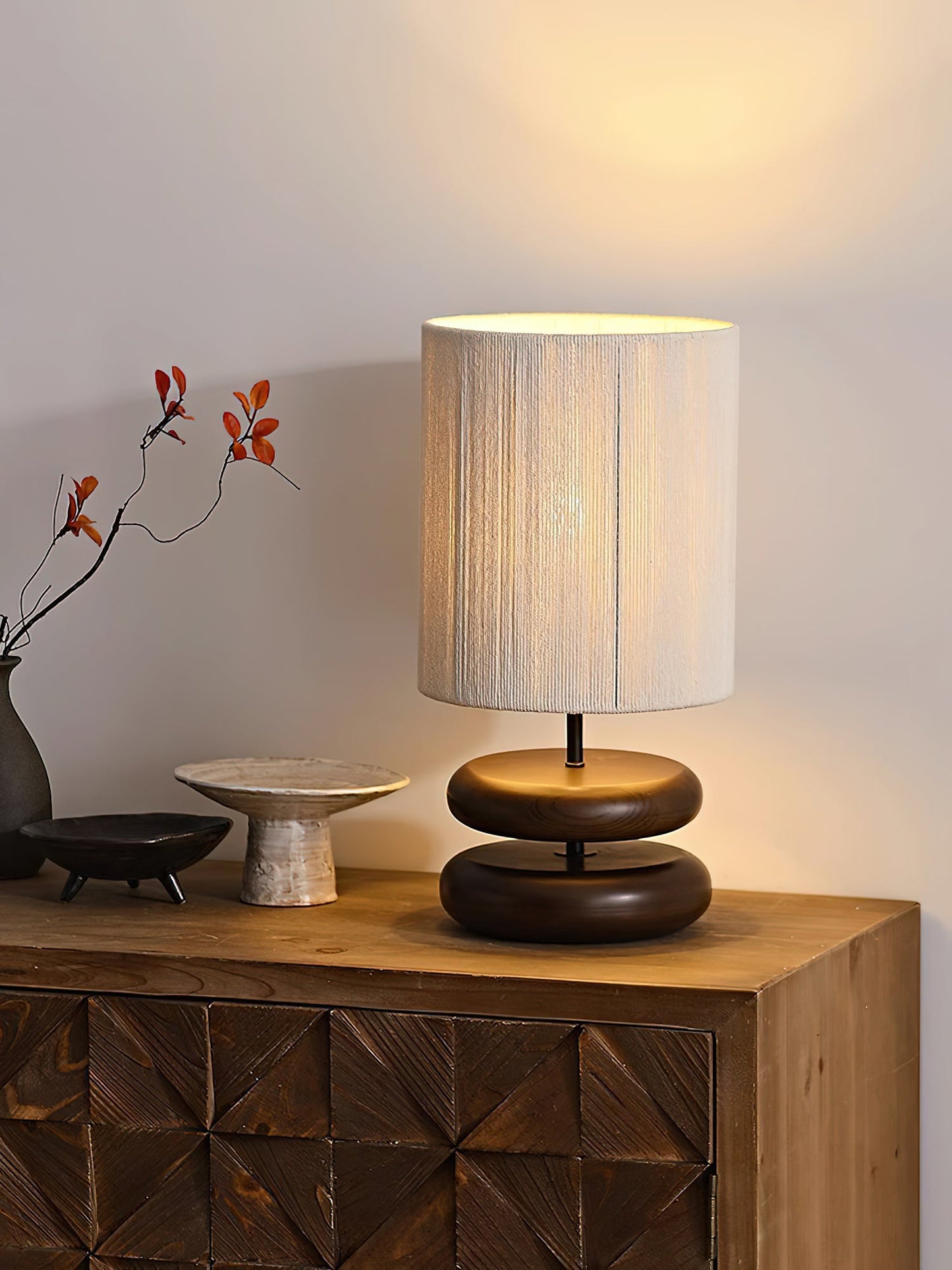 Nora Wood Table Lamp | Wood & Metal | Black and Walnut Color