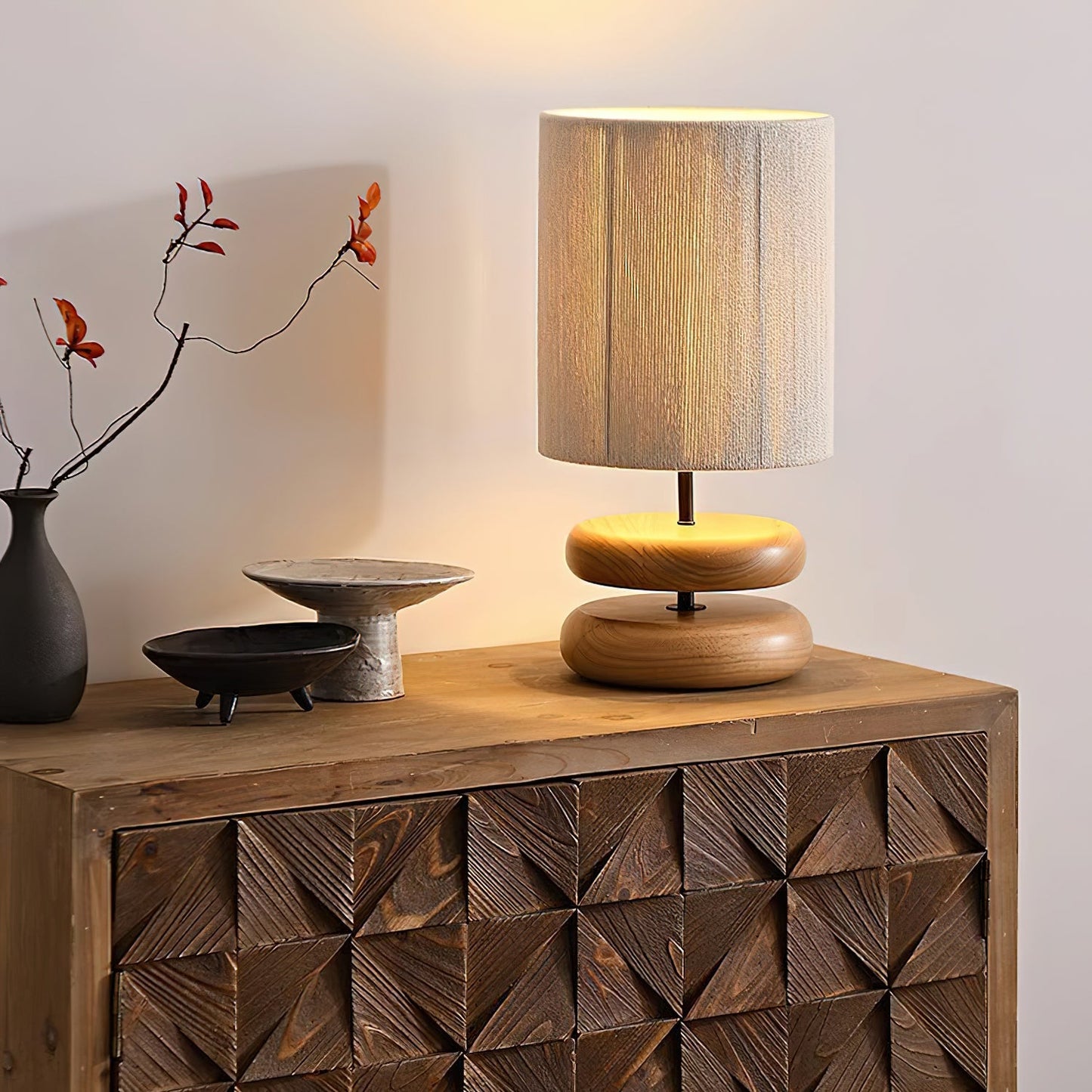 Nora Wood Table Lamp | Wood & Metal | Black and Walnut Color