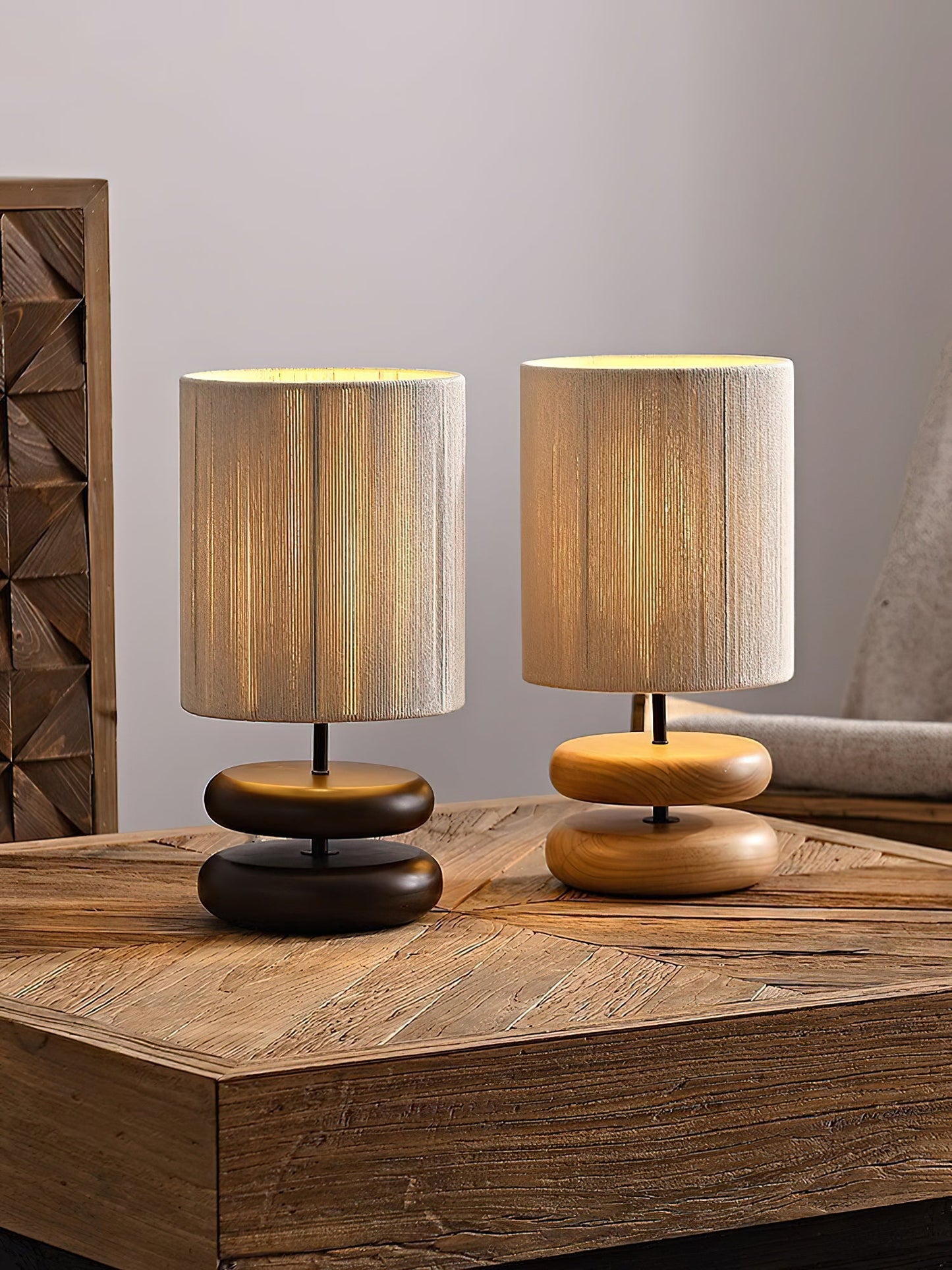Nora Wood Table Lamp | Wood & Metal | Black and Walnut Color