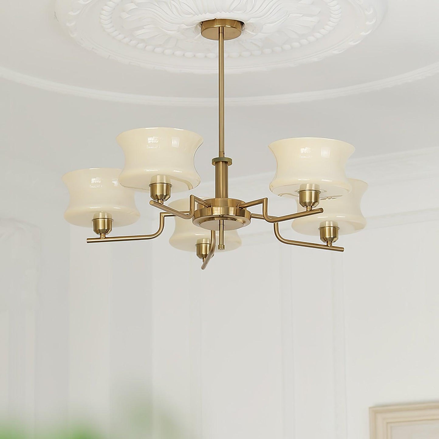 Belue Chandelier | Vintage Gold Metal & Glass | 3 or 5 Heads