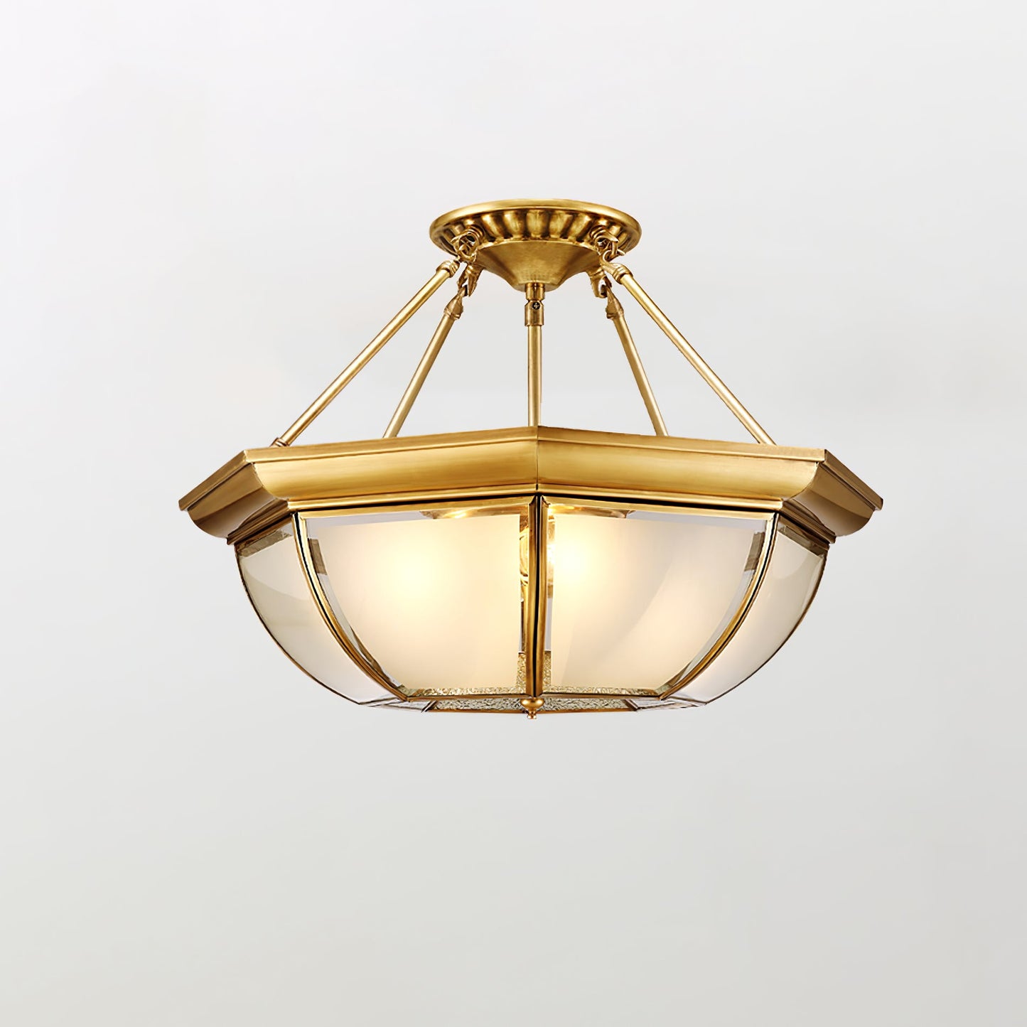 Bowl Shaped Brass Ceiling Lamp | Brass & Glass | White Shade