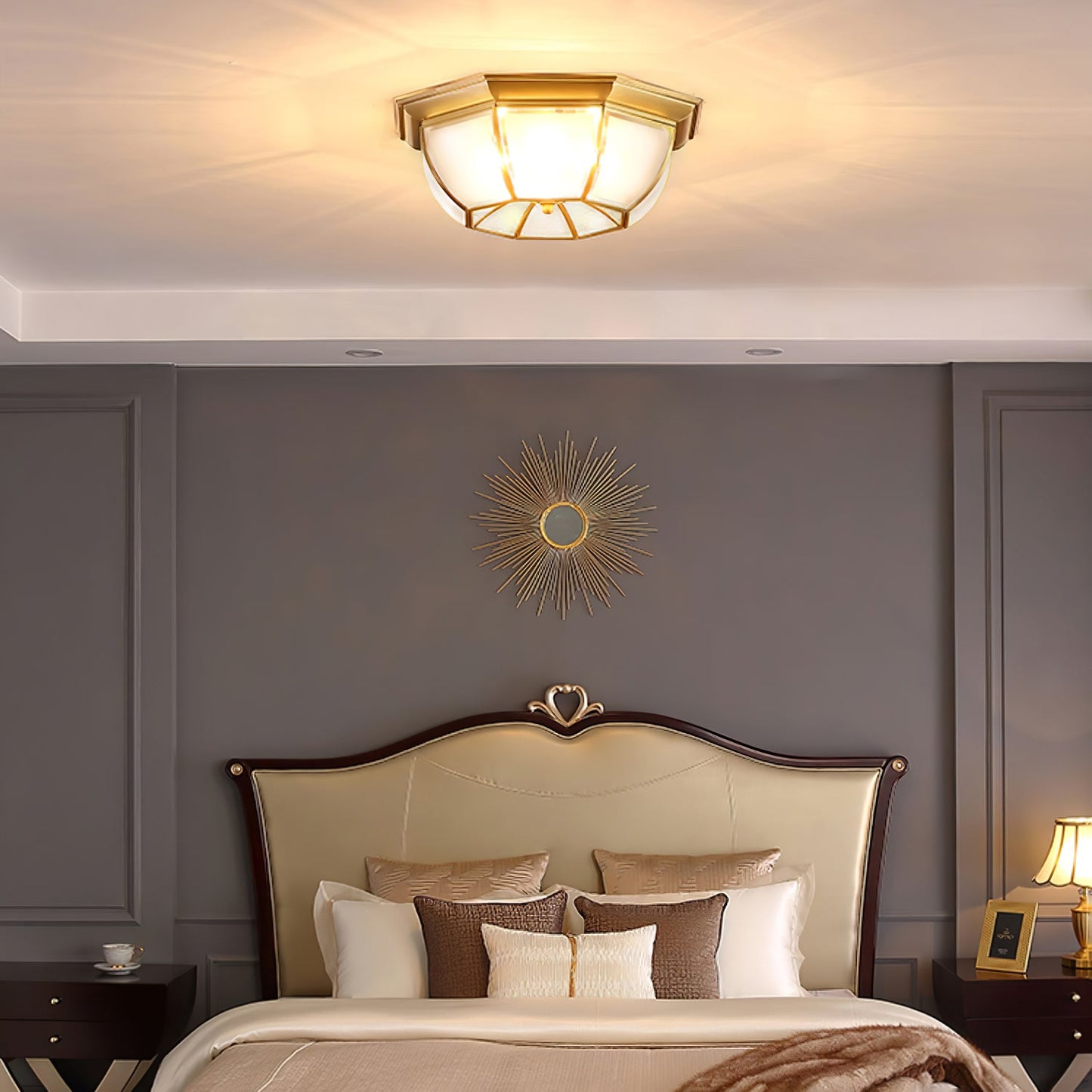 Bowl Shaped Brass Ceiling Lamp | Brass & Glass | White Shade