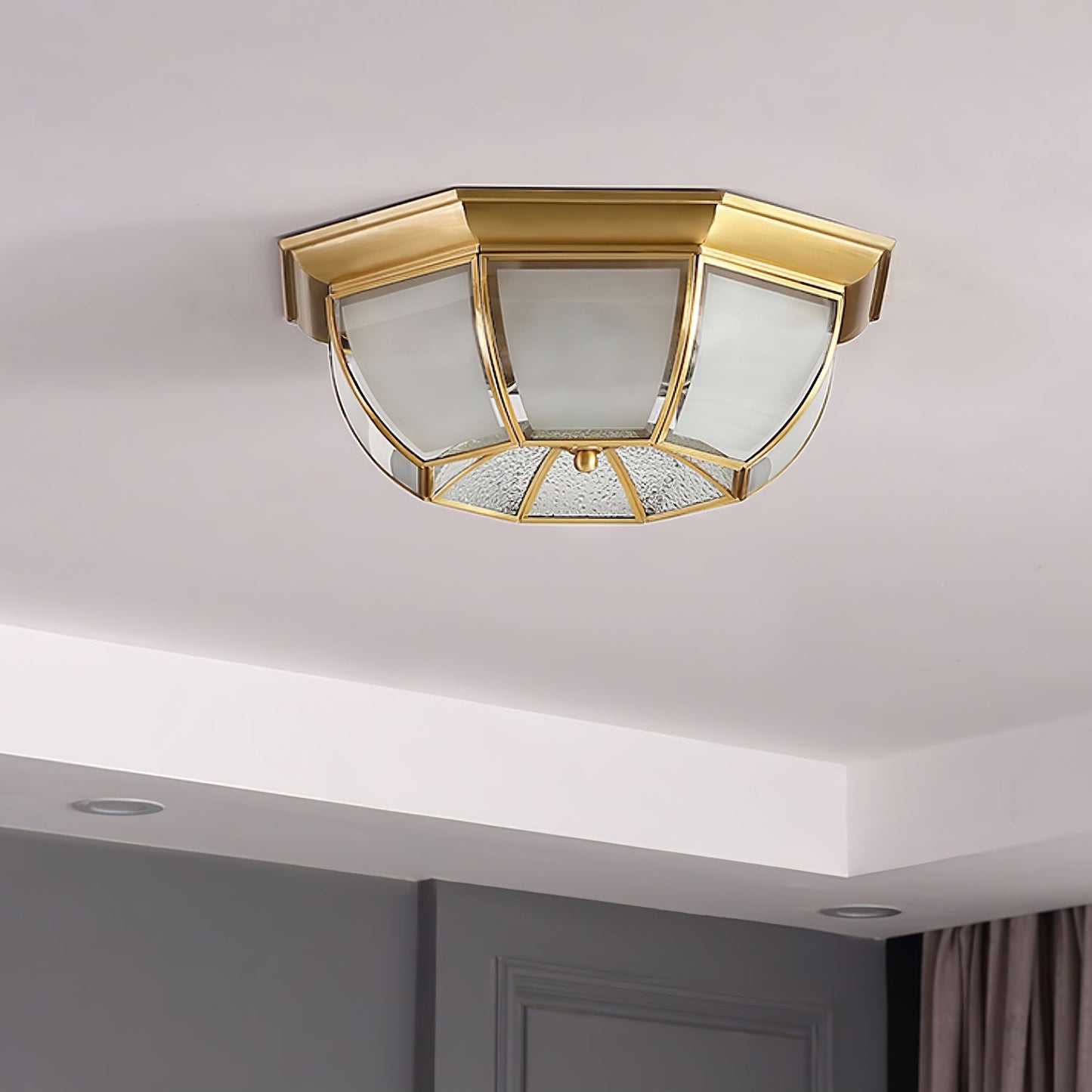 Bowl Shaped Brass Ceiling Lamp | Brass & Glass | White Shade