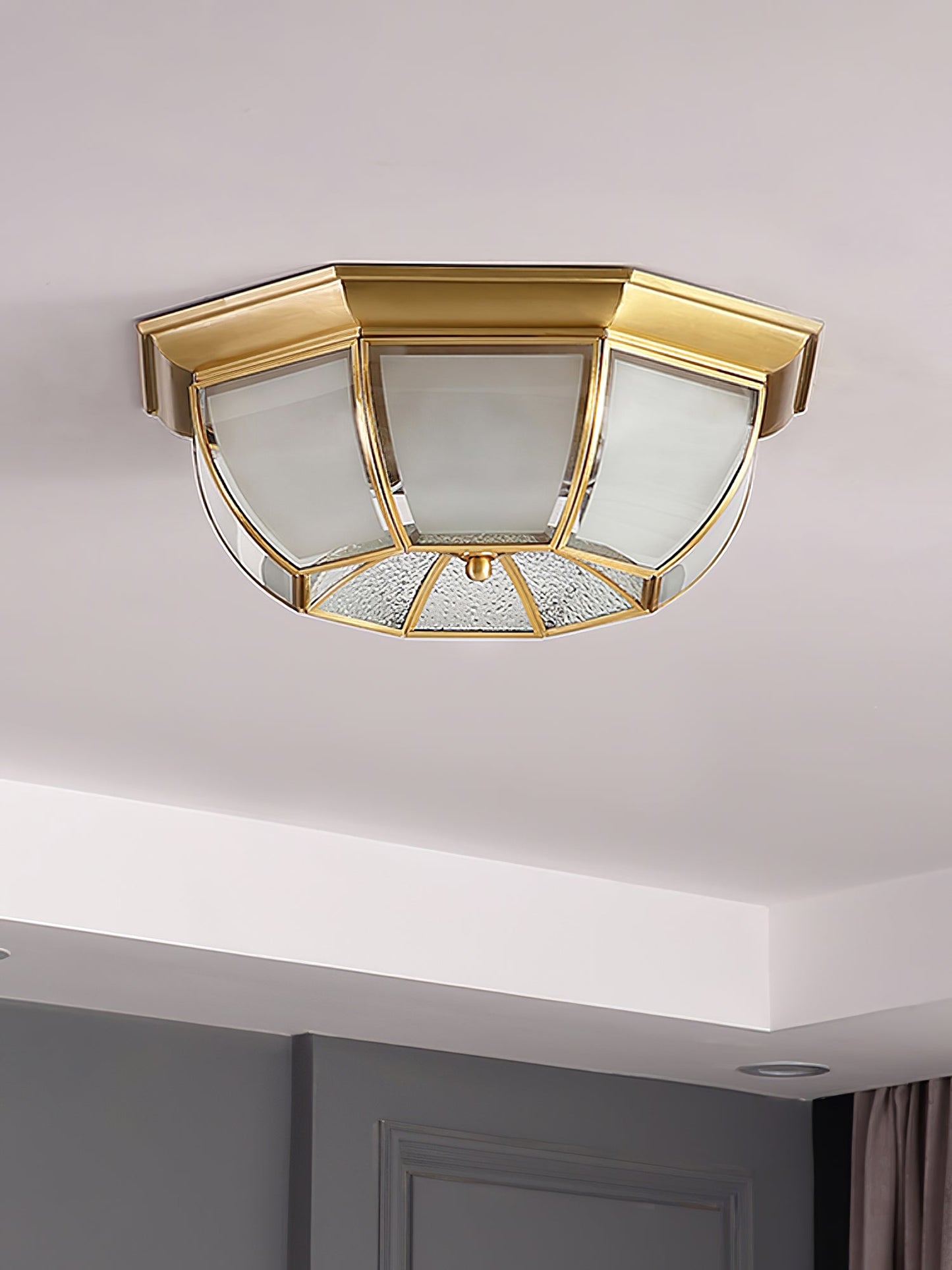 Bowl Shaped Brass Ceiling Lamp | Brass & Glass | White Shade