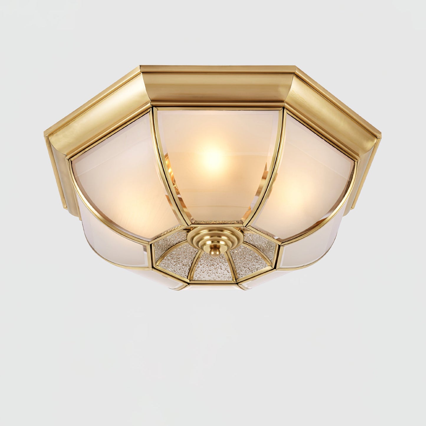 Bowl Shaped Brass Ceiling Lamp | Brass & Glass | White Shade