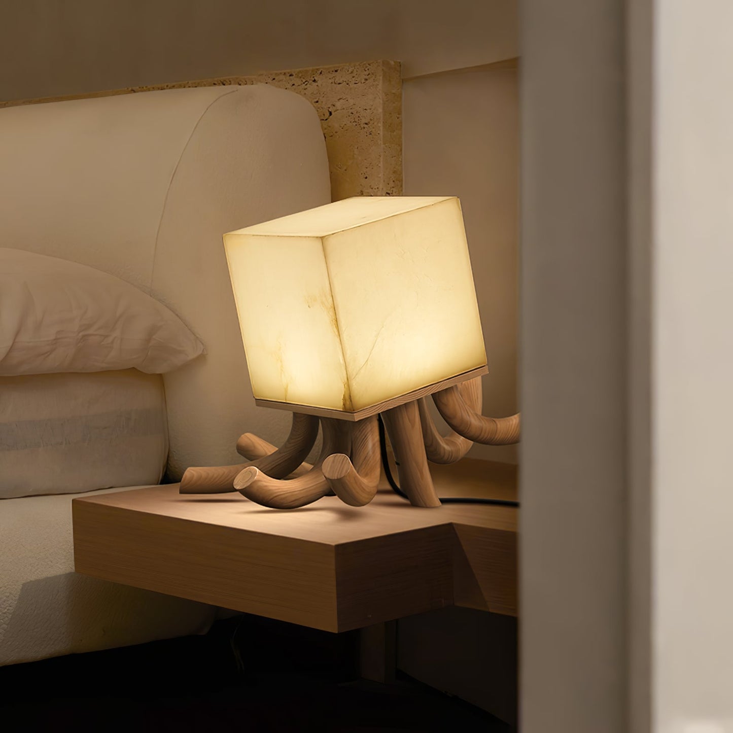 Octavia Table Lamp | Hand-Carved Wood & Alabaster | 39cm or 55cm