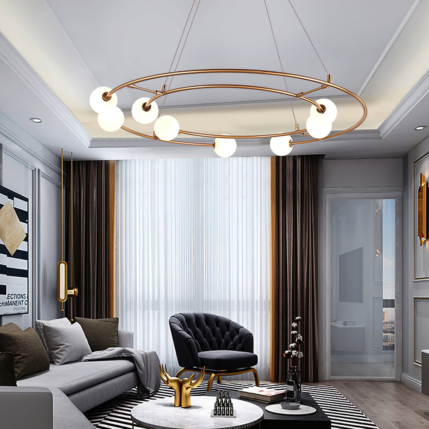 Oddments Chandelier | Iron & Glass | 8 Lights, Brown & White