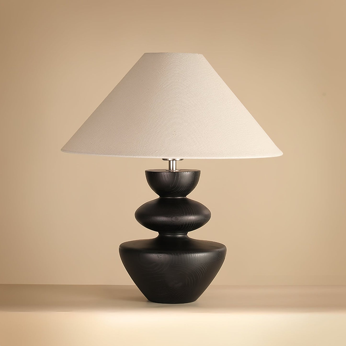 Ombra Totem Table Lamp | Wooden Base | Linen Shade | 40cm Diameter