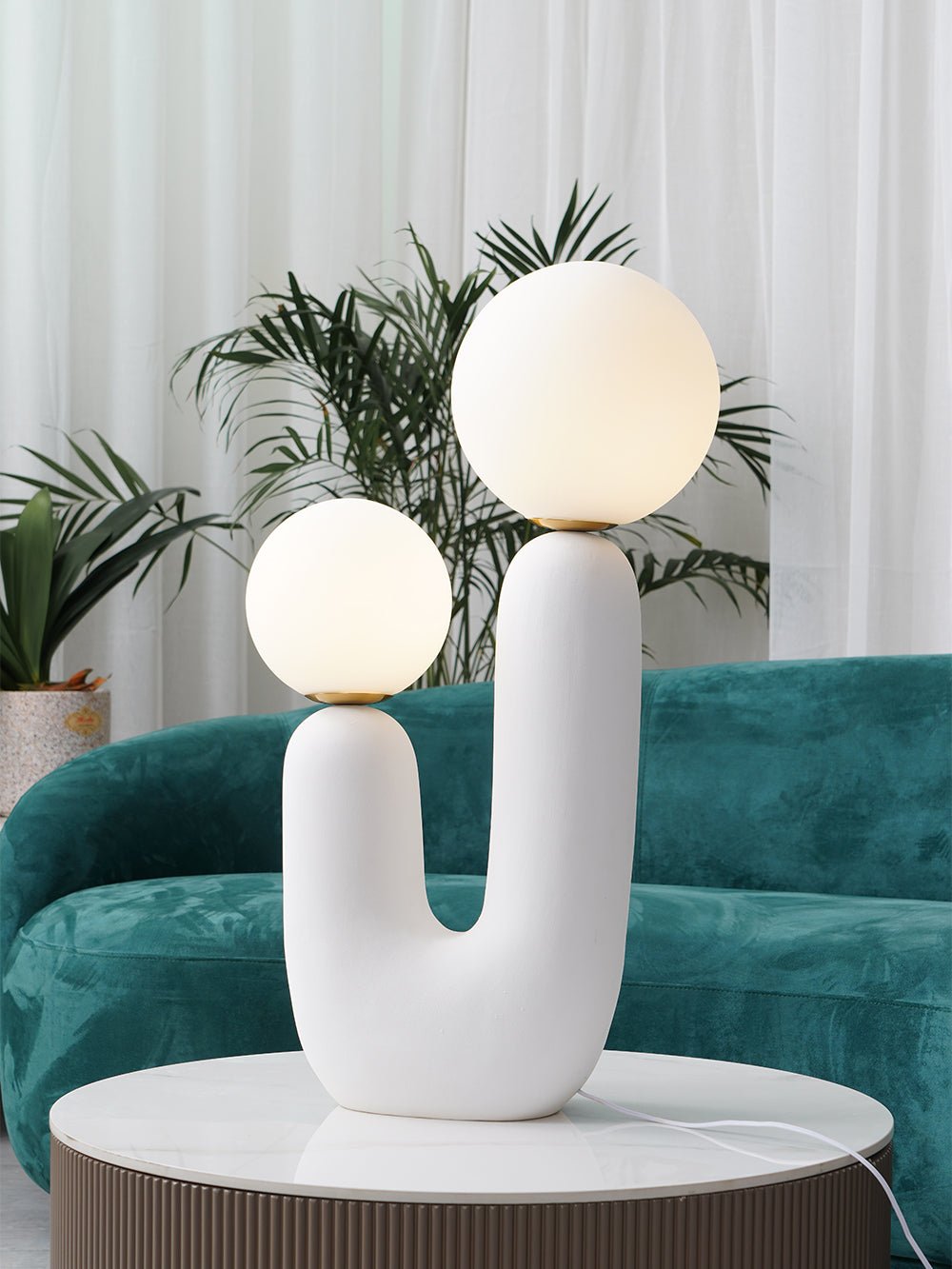 Ceramic Table Lamp | Organic Sculptural Design | White & Terra Cotta