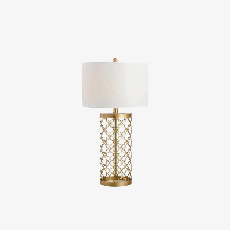 Openwork Table Lamp | Gold Metal Base | Satin Lampshade