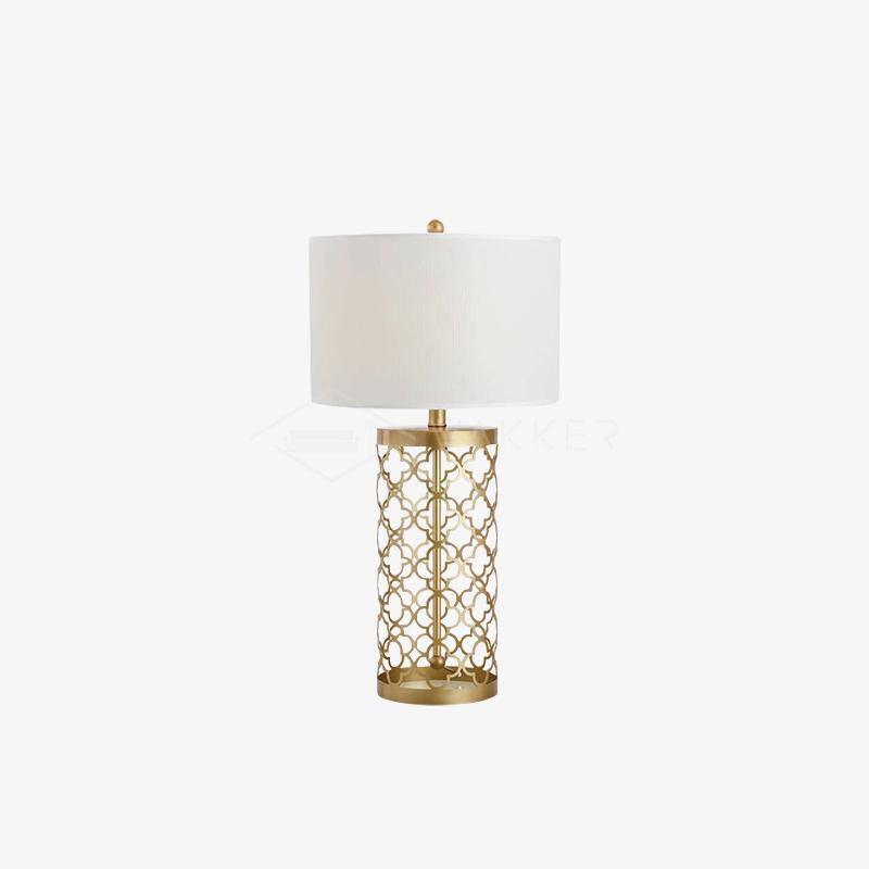 Openwork Table Lamp | Gold Metal Base | Satin Lampshade