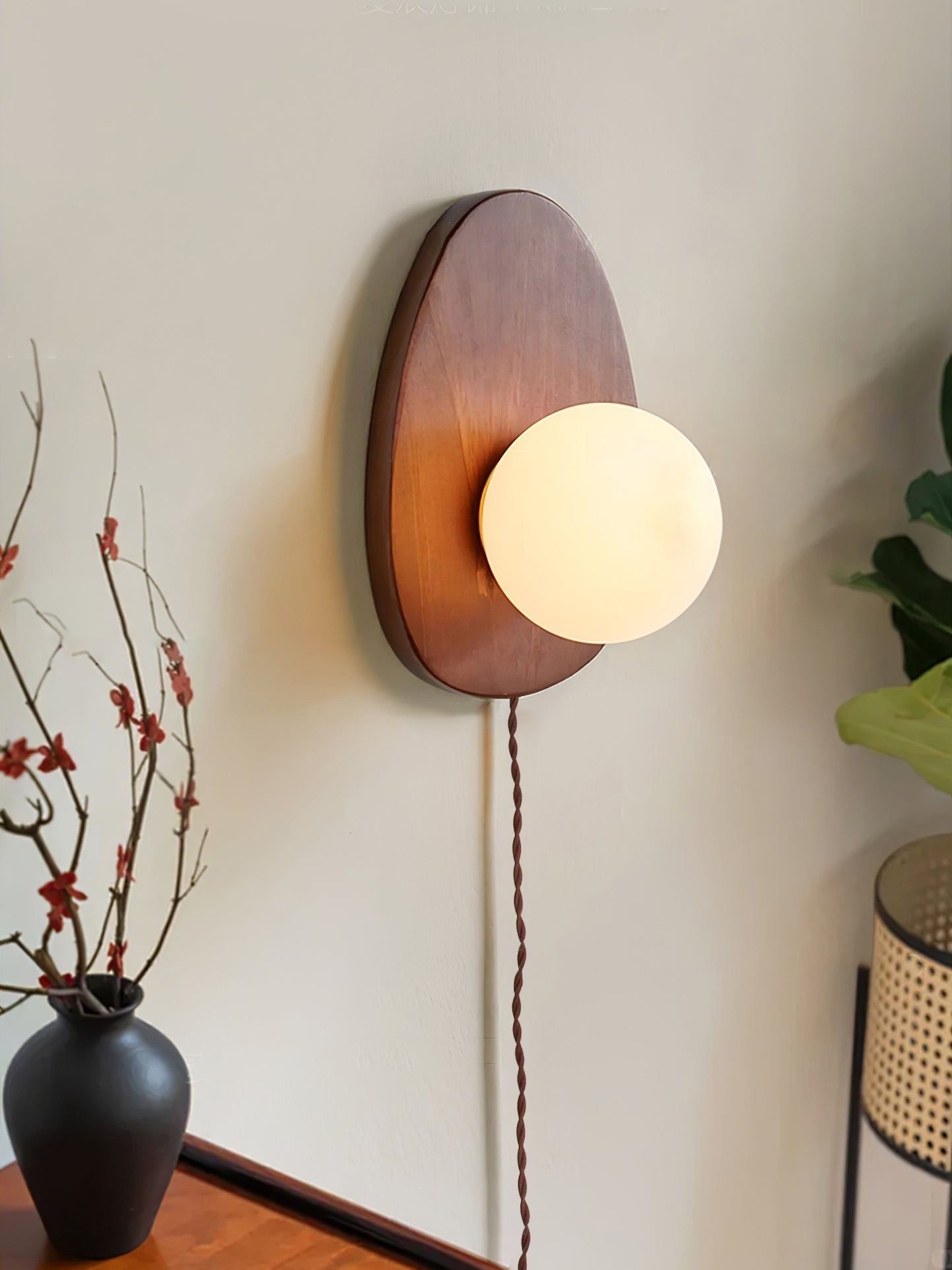 Walnut Wall Lamp | Wood & Glass | 18cm Diameter