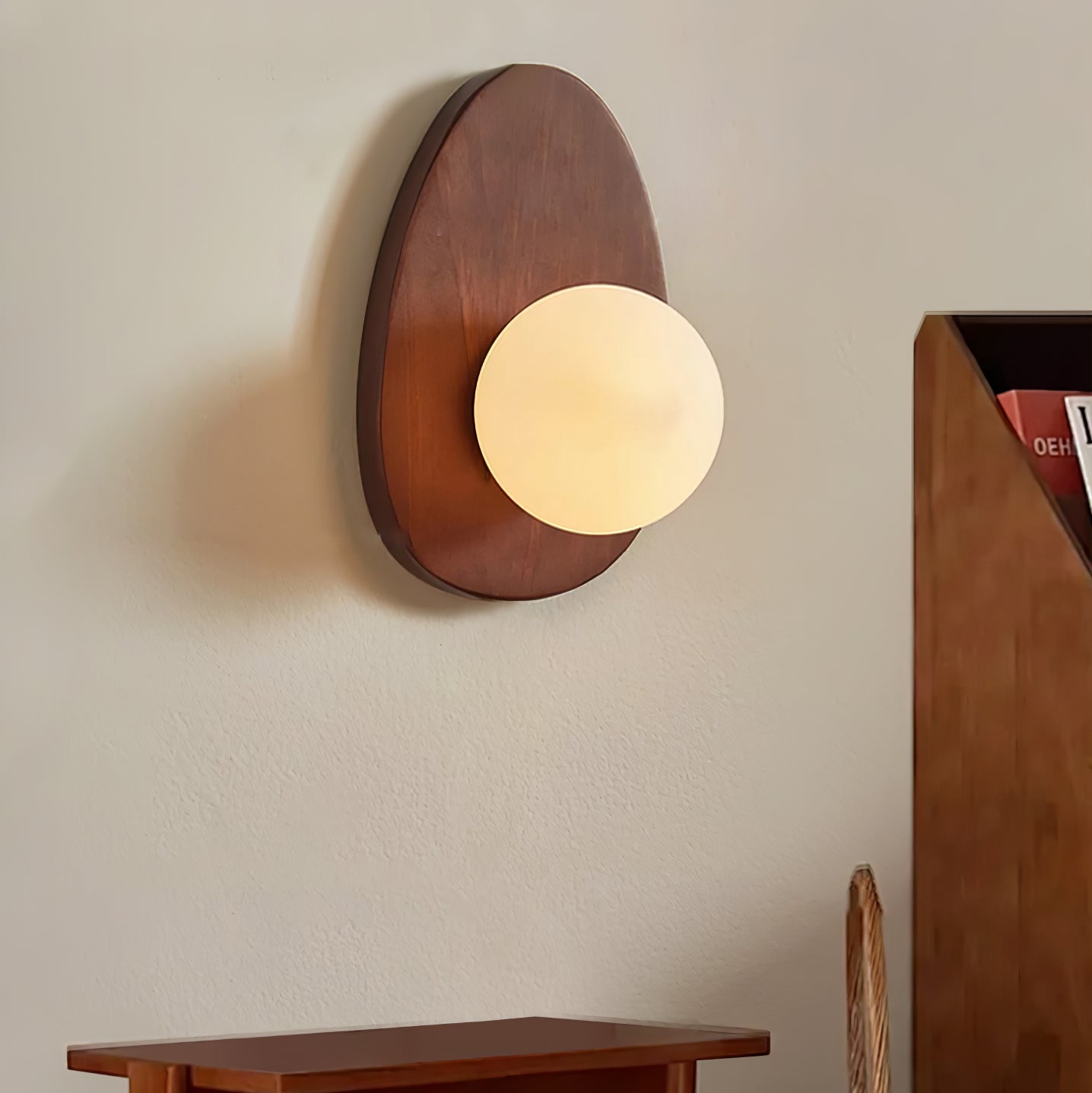 Wall Lamp | Walnut Wood & Glass | 18cm Diameter