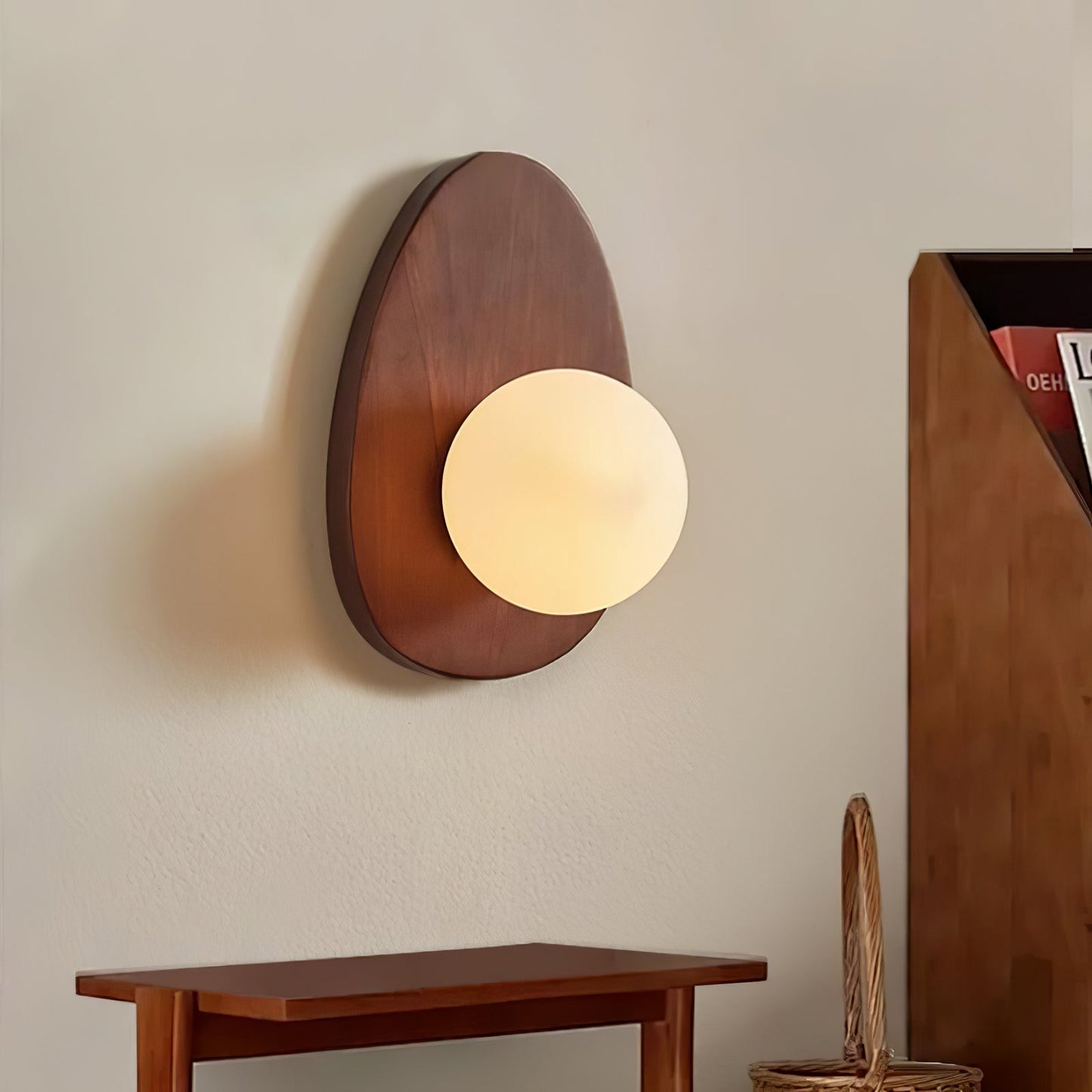 Wall Lamp | Walnut Wood & Glass | 18cm Diameter