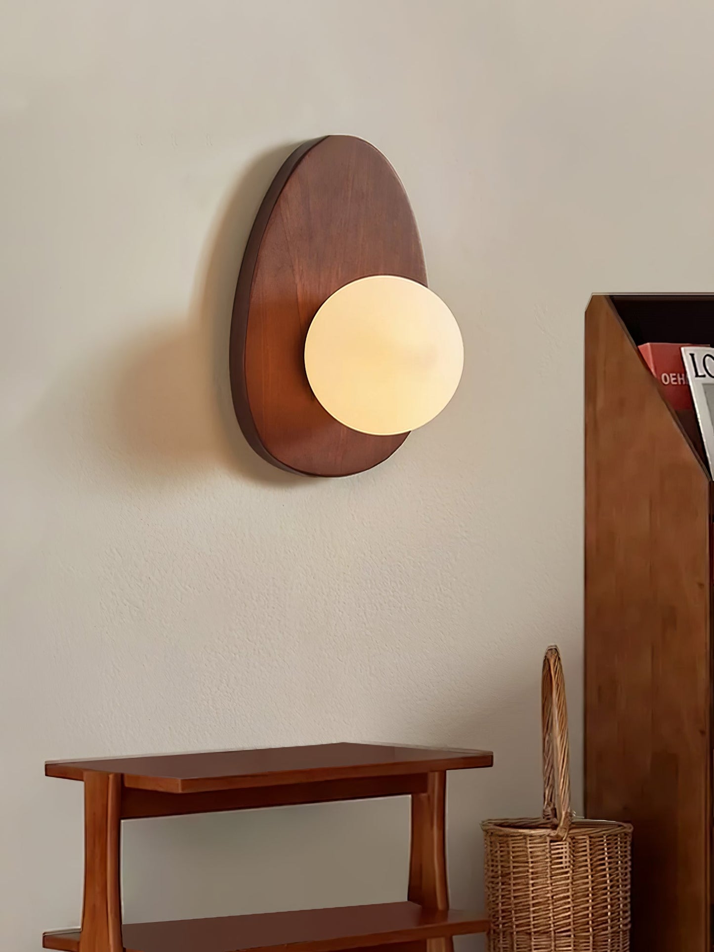 Wall Lamp | Walnut Wood & Glass | 18cm Diameter