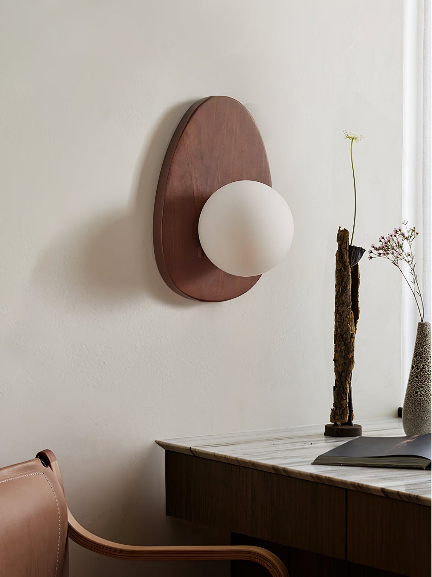 Wall Lamp | Walnut Wood & Glass | 18cm Diameter